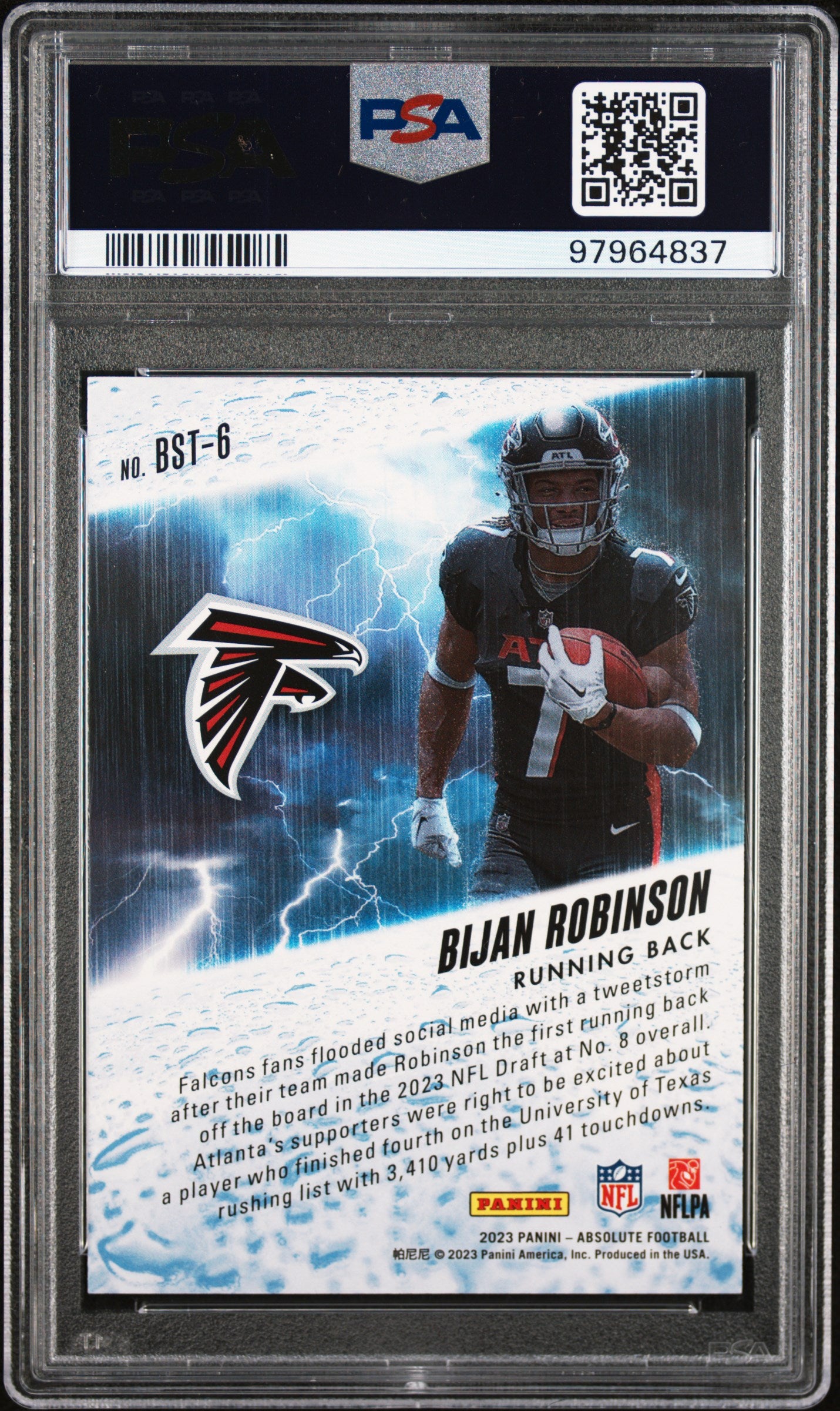 2023 Panini Absolute By Storm Bijan Robinson ROOKIE #BST6 PSA 7