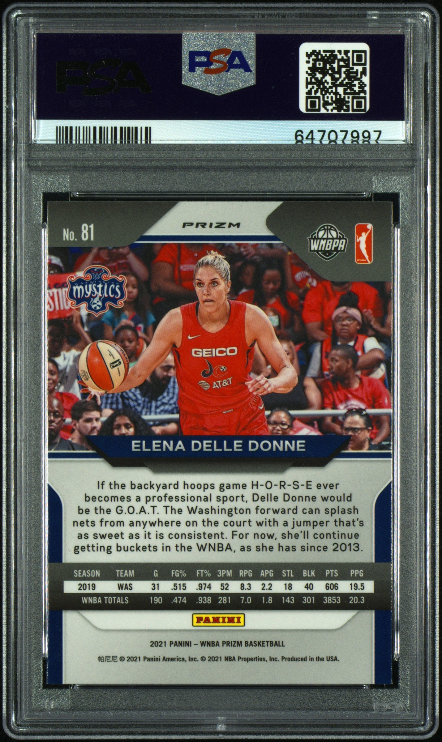 2021 Panini Prizm WNBA Elena Delle Donne #81 White Sparkle PSA 10 - POP 3