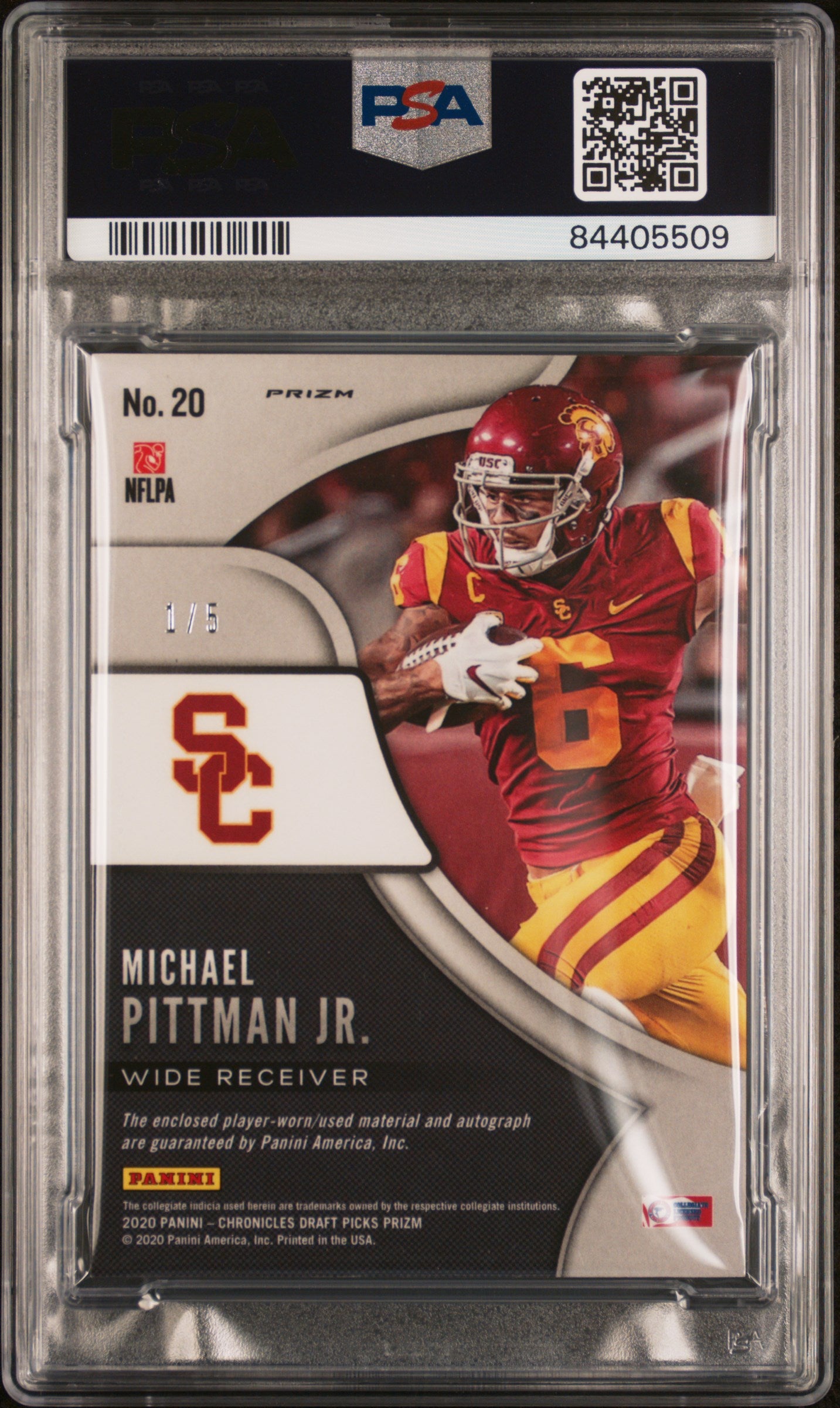 2020 Panini DP - Michael Pittman JR.- Prizm Patch Auto - Psychedelic /5 - PSA /5