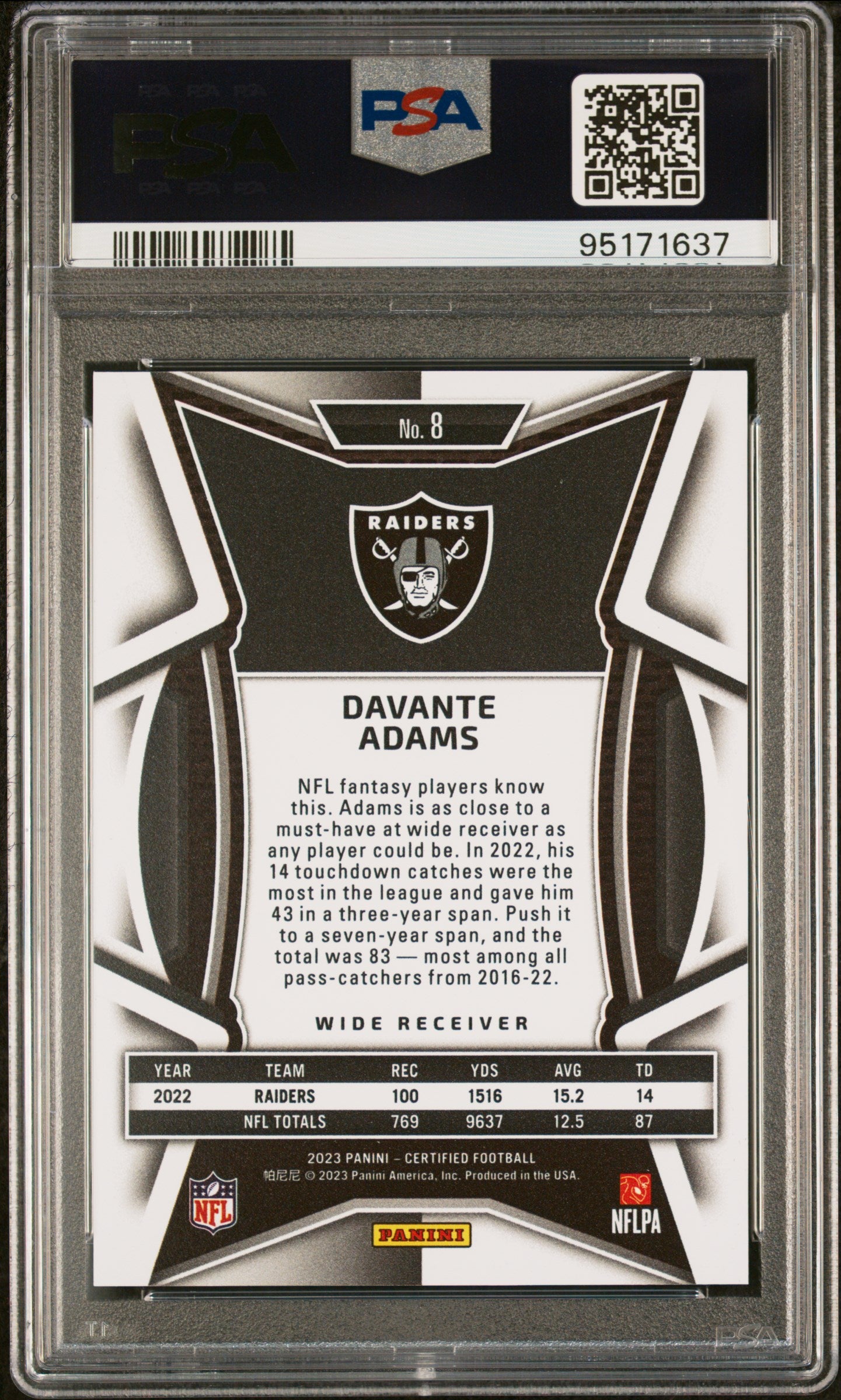 2023 Panini Certified - Davante Adams #8 - MIRROR BLACK 1/1 - PSA - BLACK 1/1