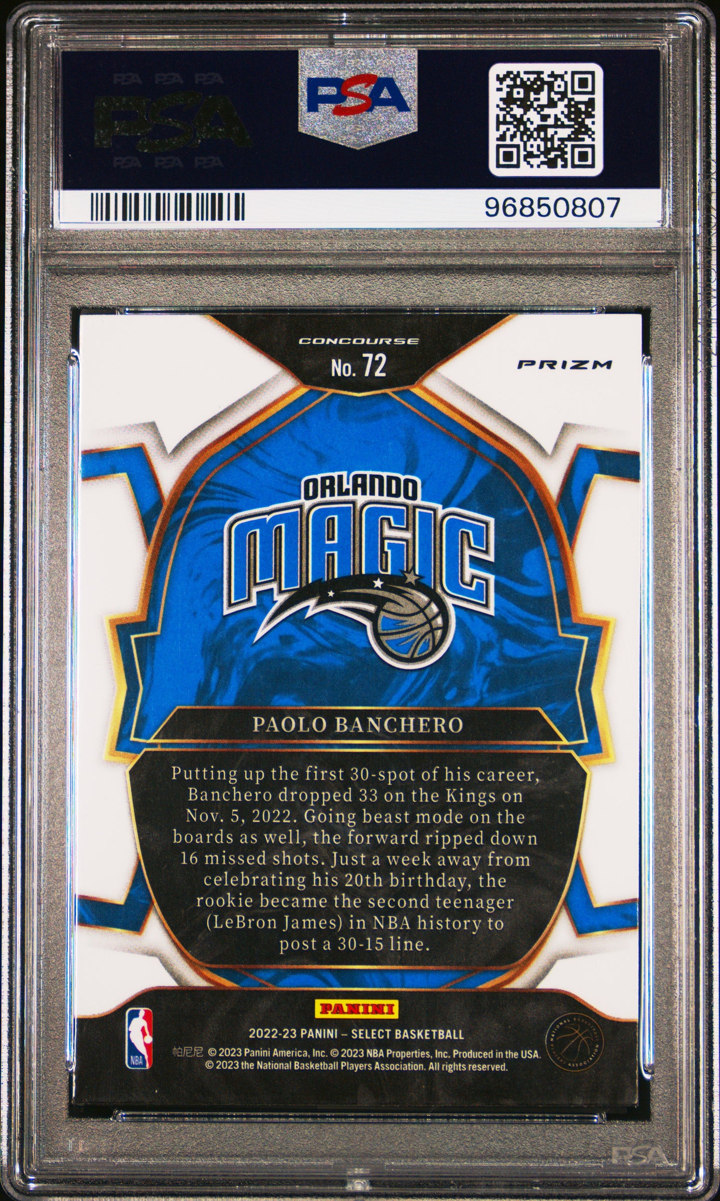 2022 Panini Select Paolo Banchero #72 Red Cracked Ice PSA 10 - ROOKIE PSA 10