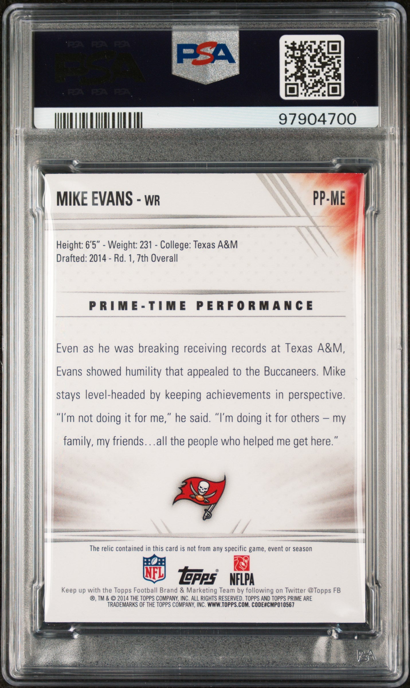 2014 Topps Prime Patches Mike Evans ROOKIE #PP-ME PSA 5