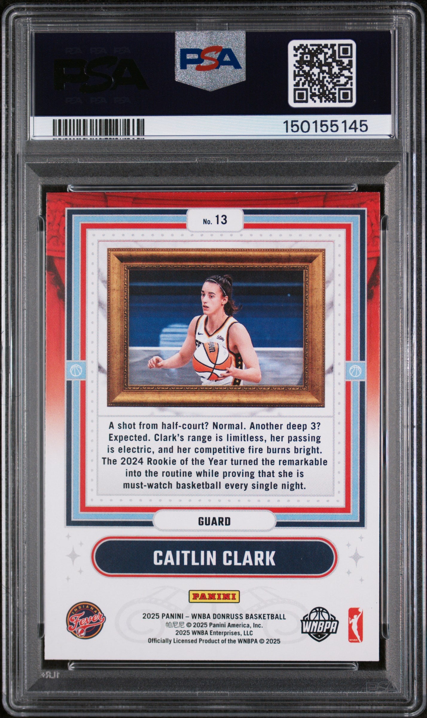 2025 Panini Donruss WNBA - Caitlin Clark #13 - Franchise Features - Fever - PSA