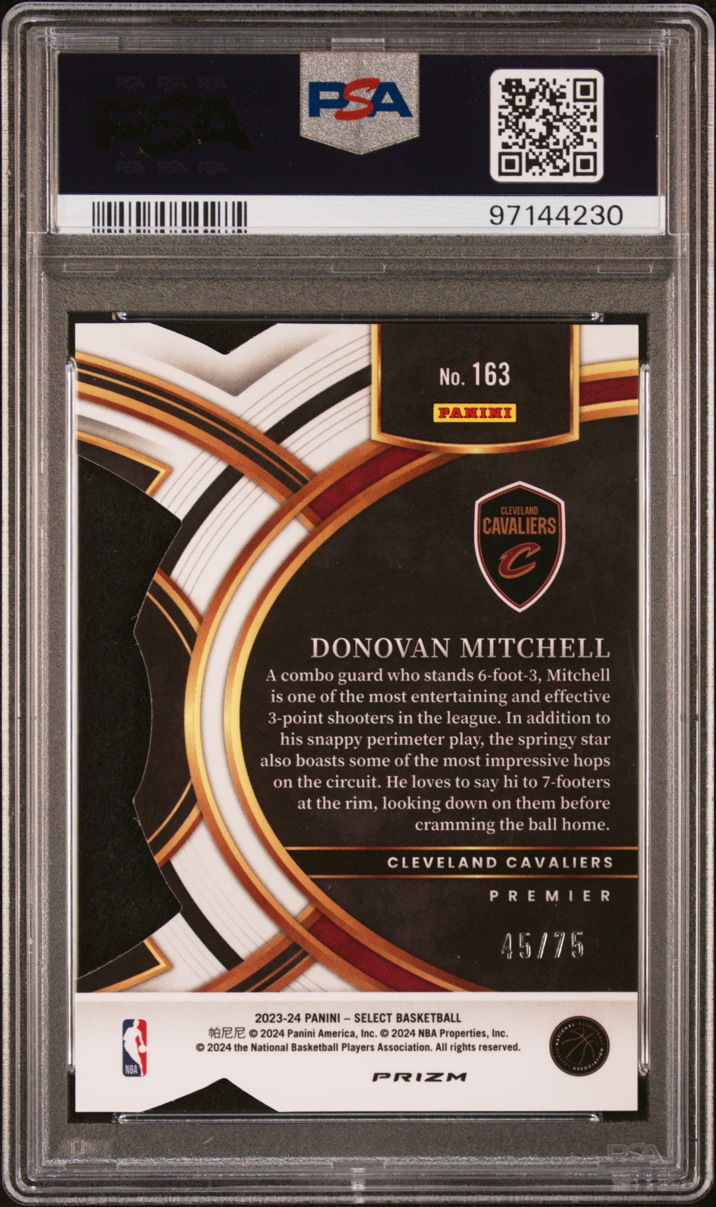 2023 Panini Select Donovan Mitchell - Die Cut Neon Green Prizm /75 - PSA 9 - /75
