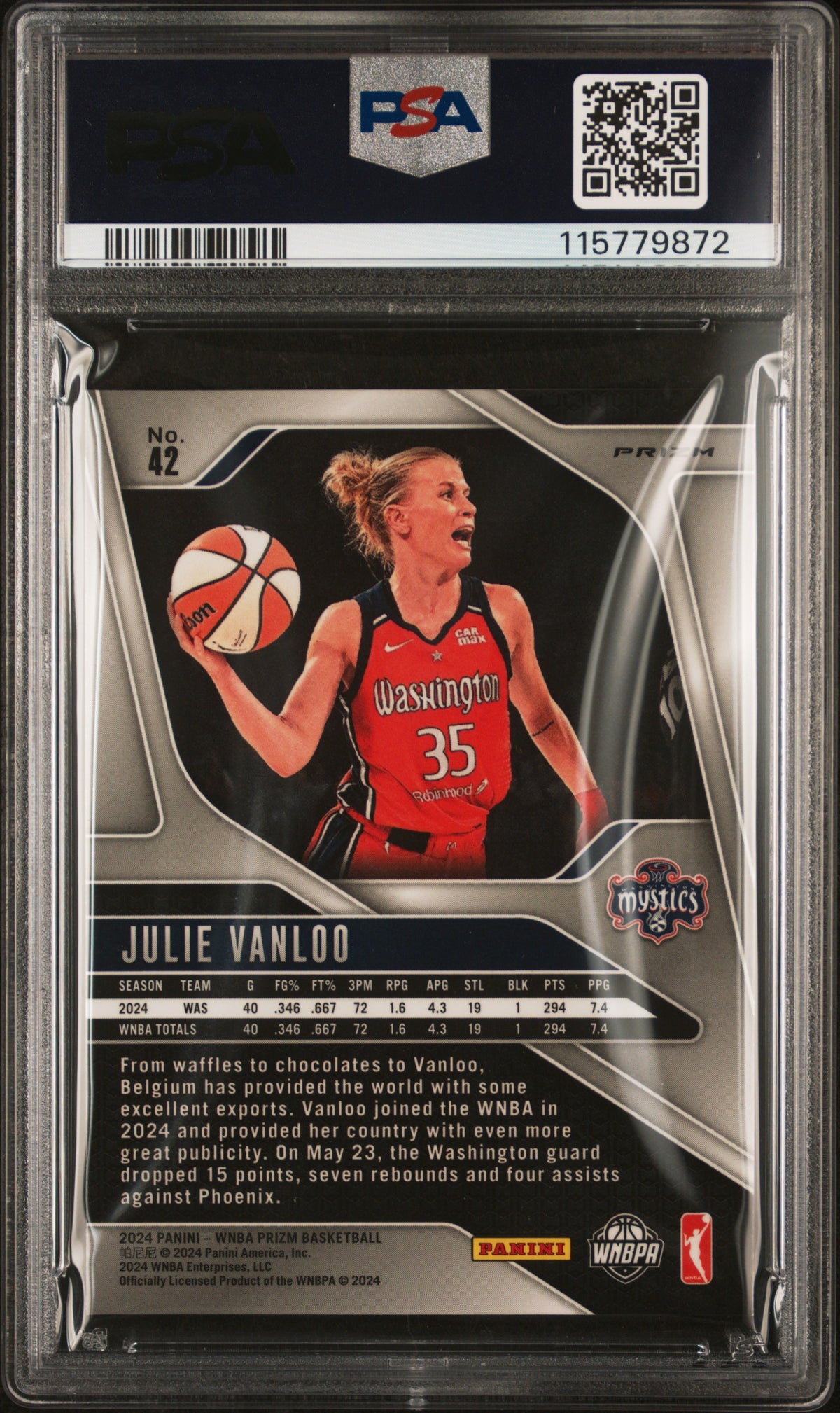 2024 Panini Prizm WNBA - Julie Vanloo - Snakeskin SSP - PSA 9 - Snakeskin SSP