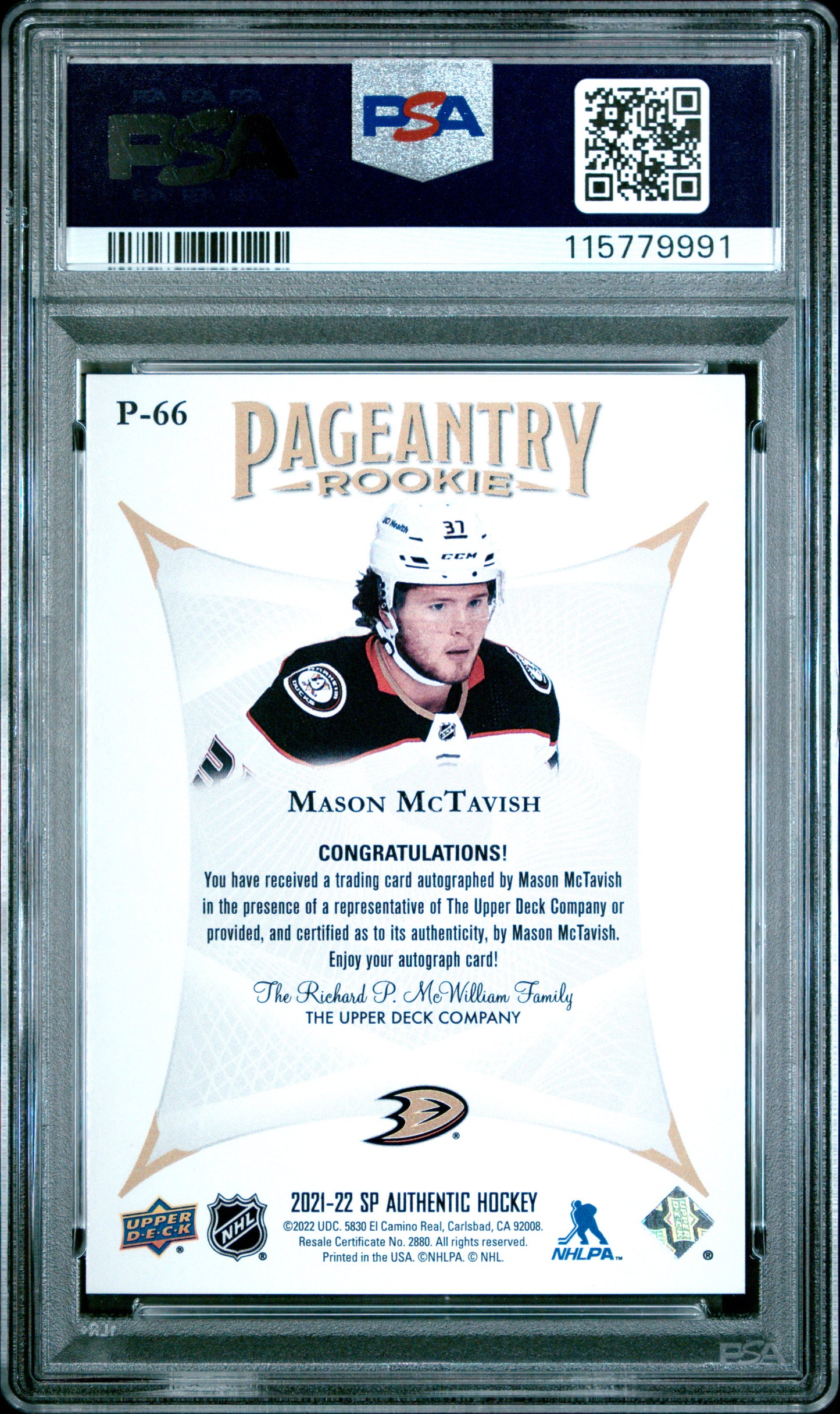 2021 Upper Deck - SP Authentic - Pageantry ROOKIE - Mason Mctavish - AUTO - PSA