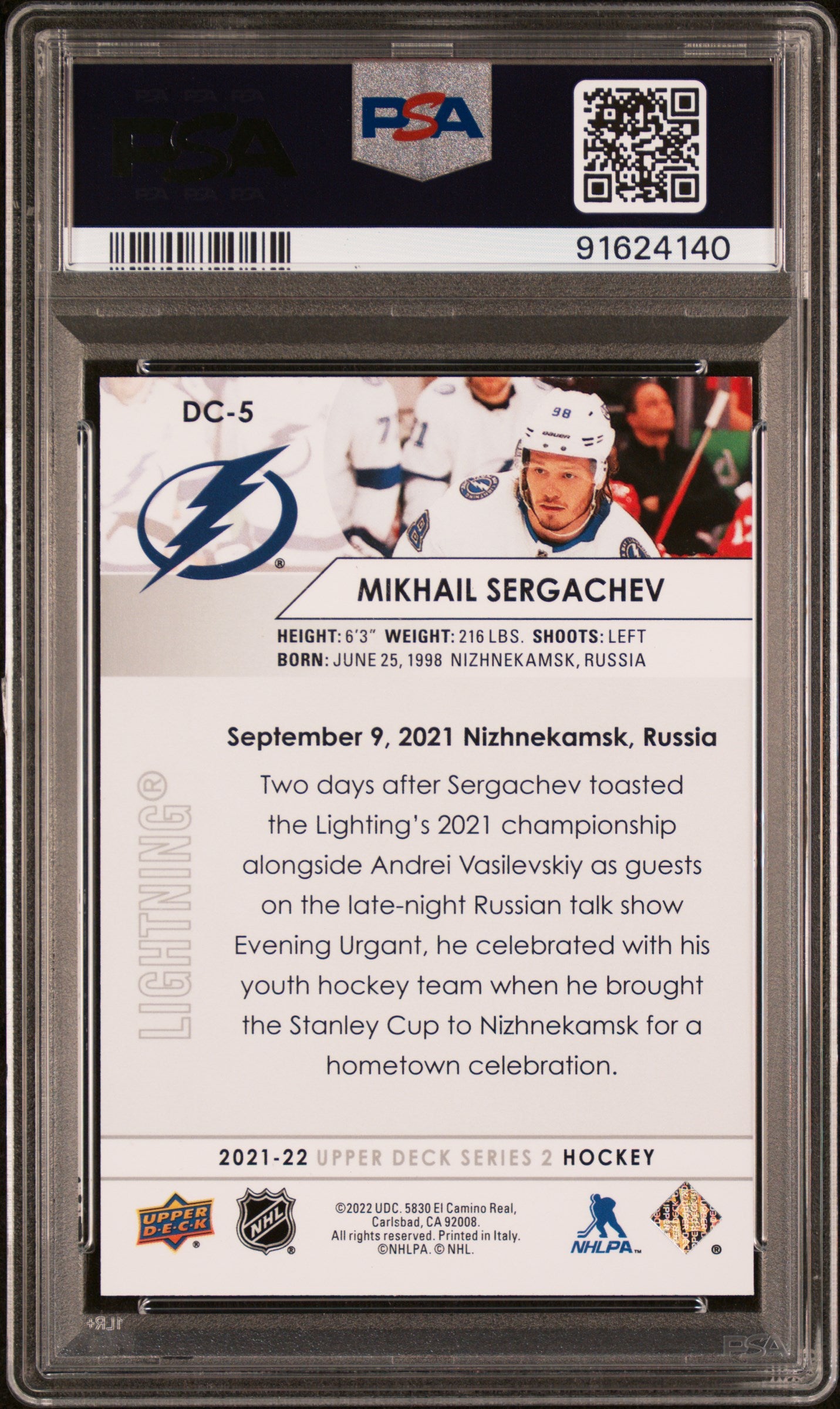 2021 Upper Deck - Mikhail Sergachev #DC5 - Day With The Cup SSP - PSA 9 - SSP