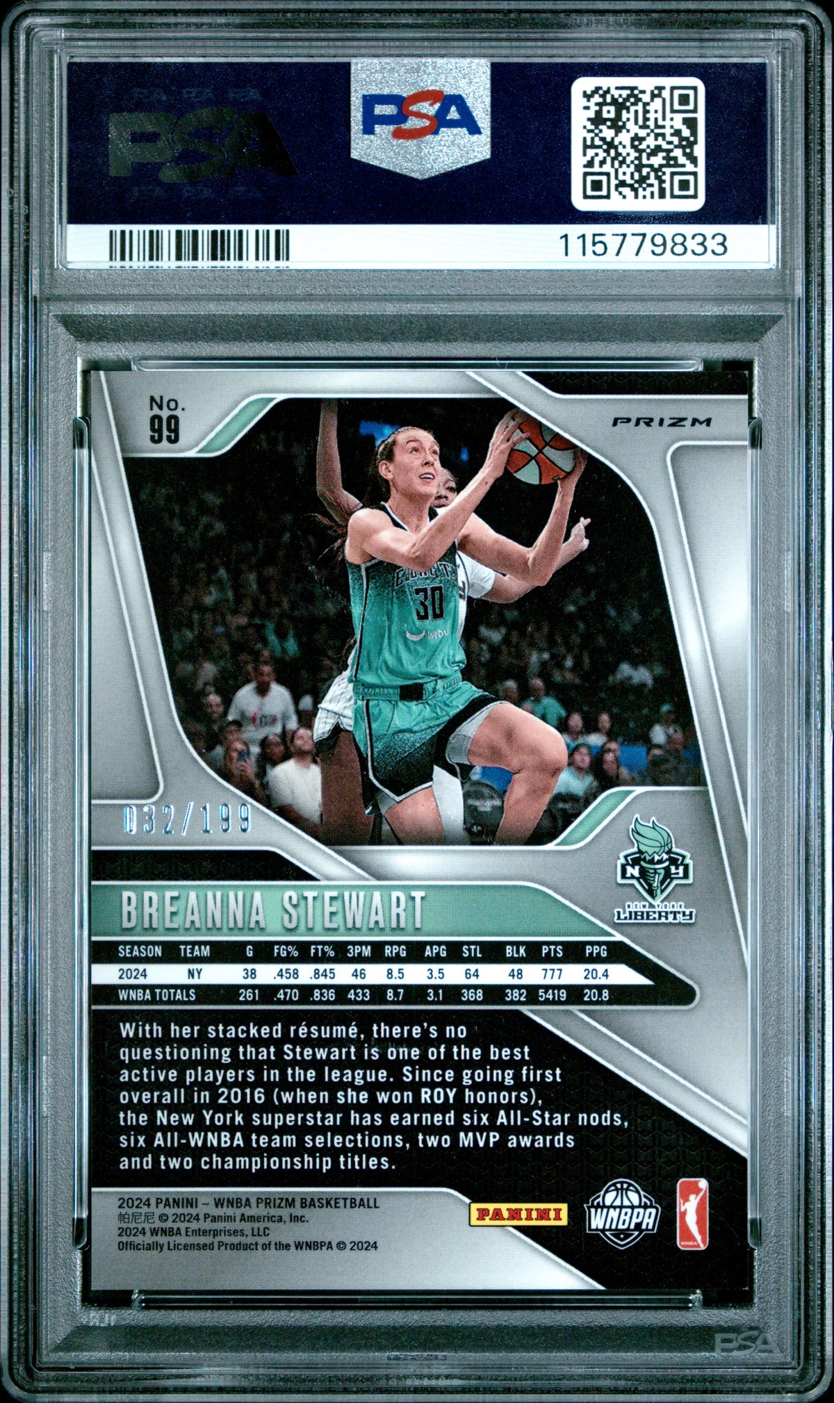 2024 Panini Prizm WNBA - Breanna Stewart #99 - Blue /199 - PSA 9 - /199