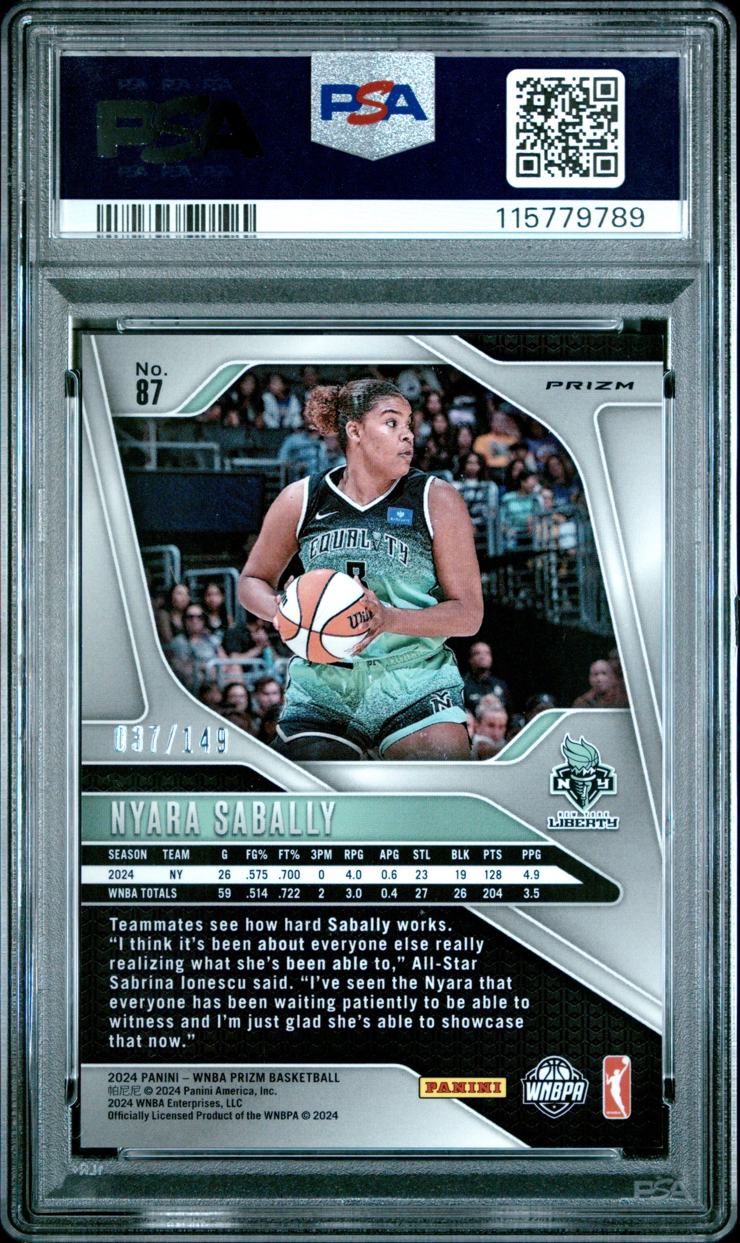 2024 Panini Prizm WNBA - Nyara Sabally #87 - Purple /149 - PSA 9 - /149