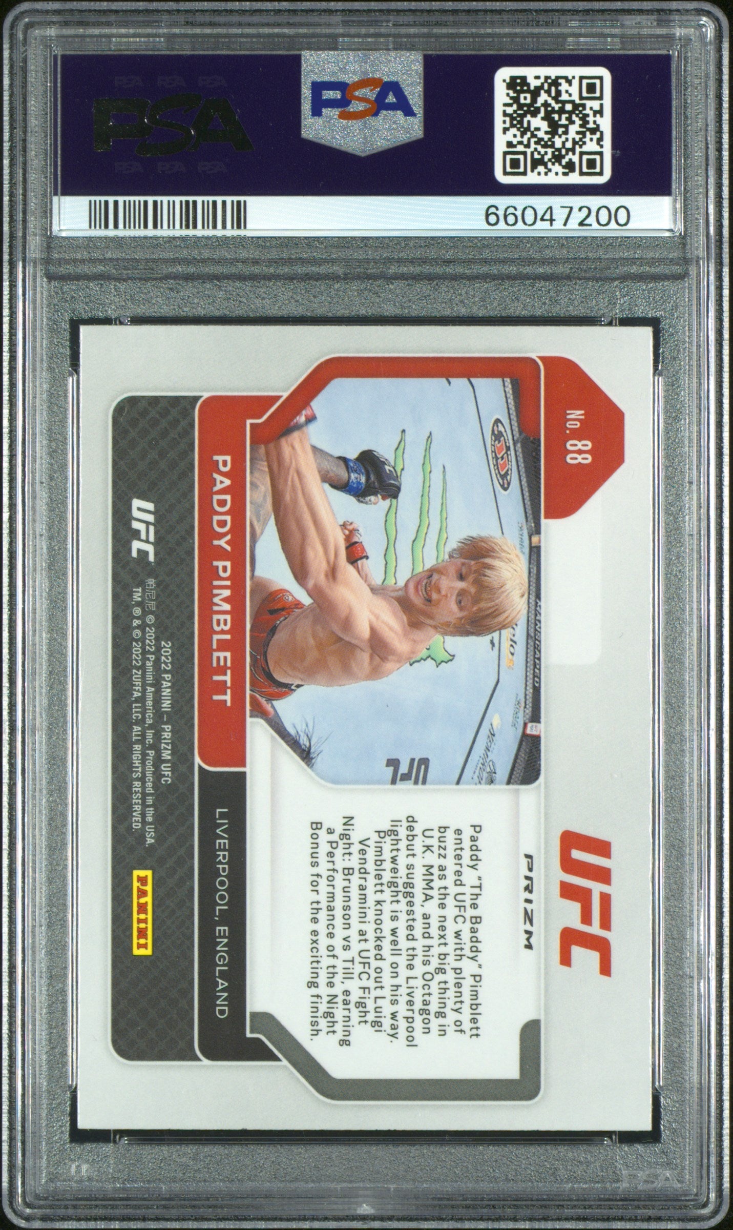2022 Panini Prizm UFC Paddy Pimblett #88 Silver Prizm PSA 9