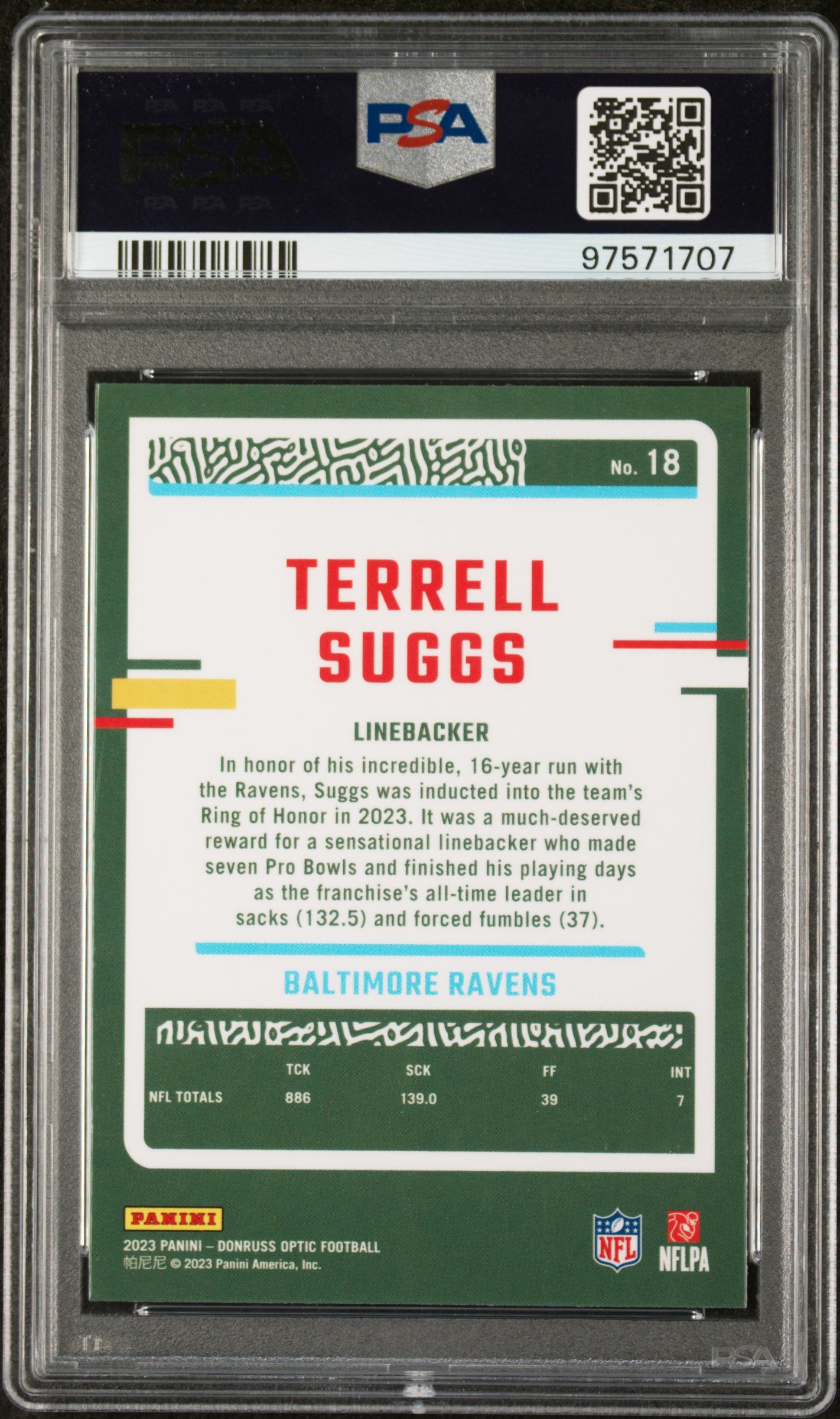 2023 Panini Donruss Optic Terrell Suggs #18 PSA 9