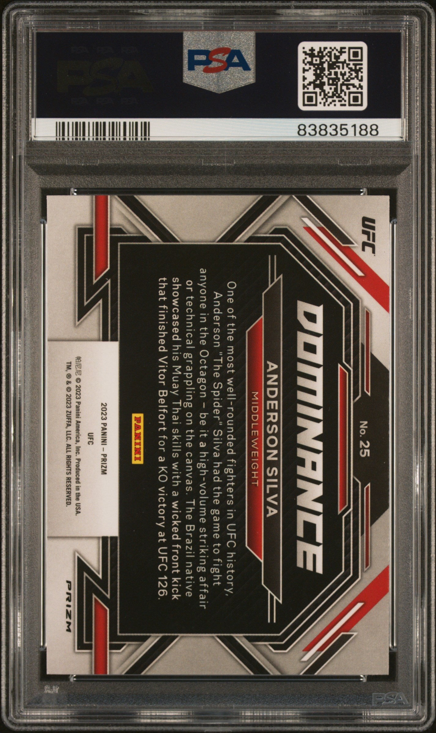2023 Prizm UFC - Anderson Silva #25 - Dominance - White Sparkle SSP - PSA