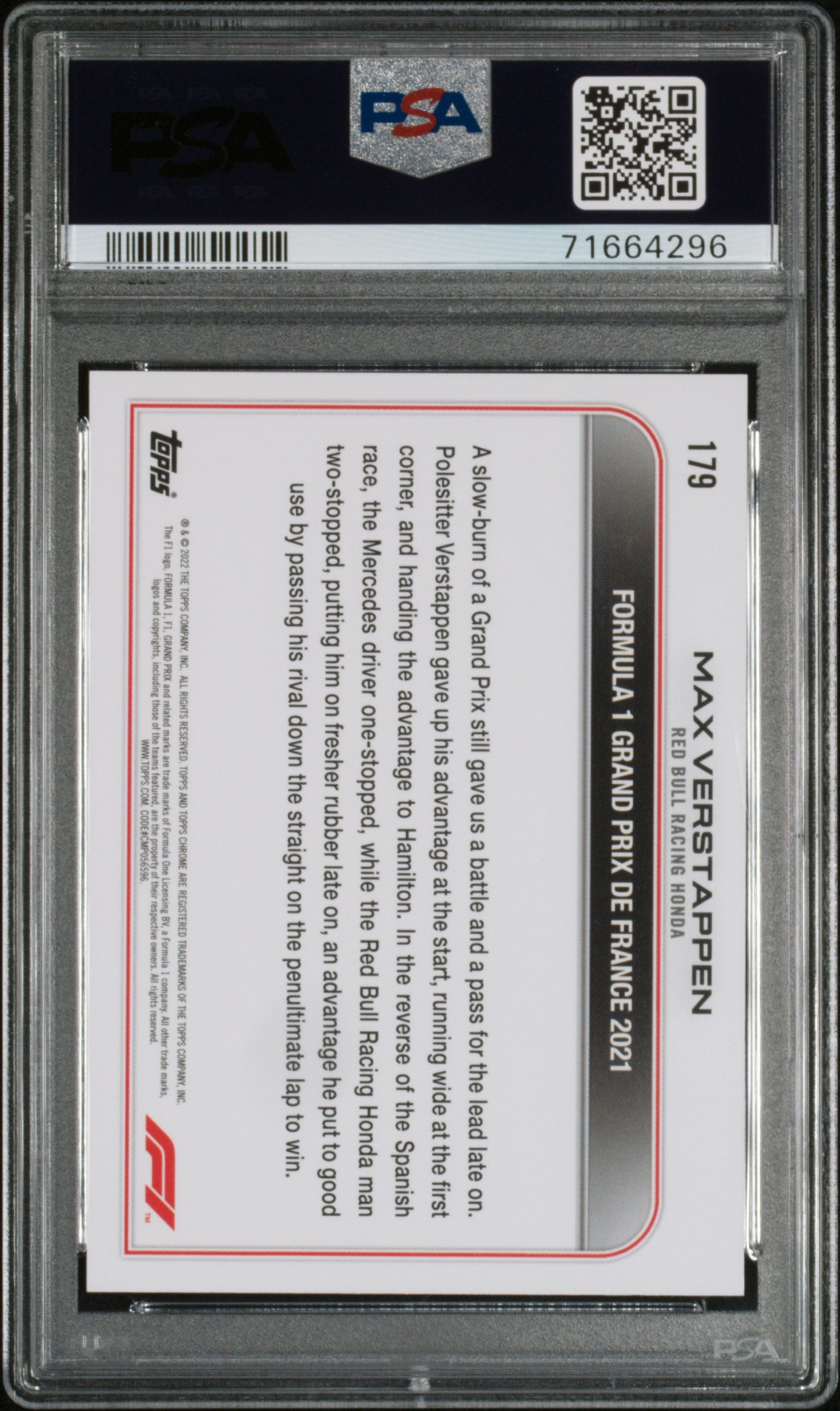 2022 Topps Chrome Formula 1 Max Verstappen #179 Refractor PSA 9