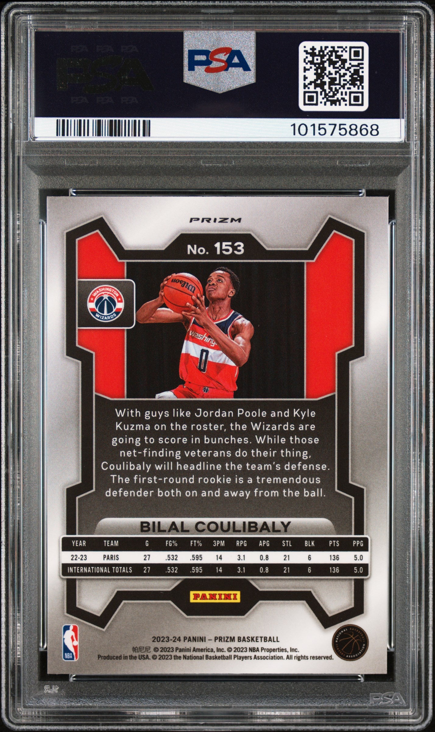 2023 Panini Prizm Bilal Coulibaly #153 Silver PSA 10