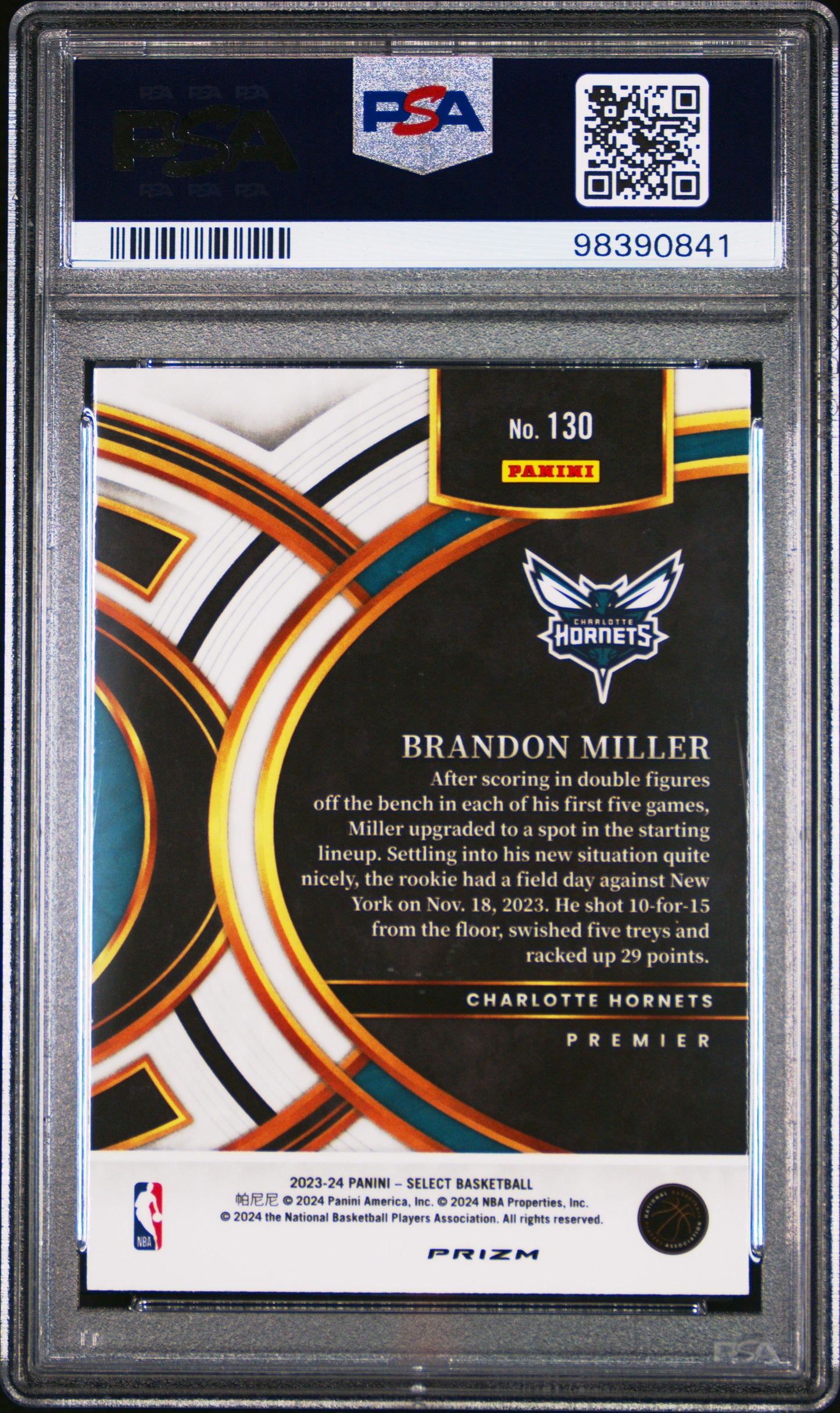 2023 Panini Select Brandon Miller #130 Tectonic ROOKIE PSA 10