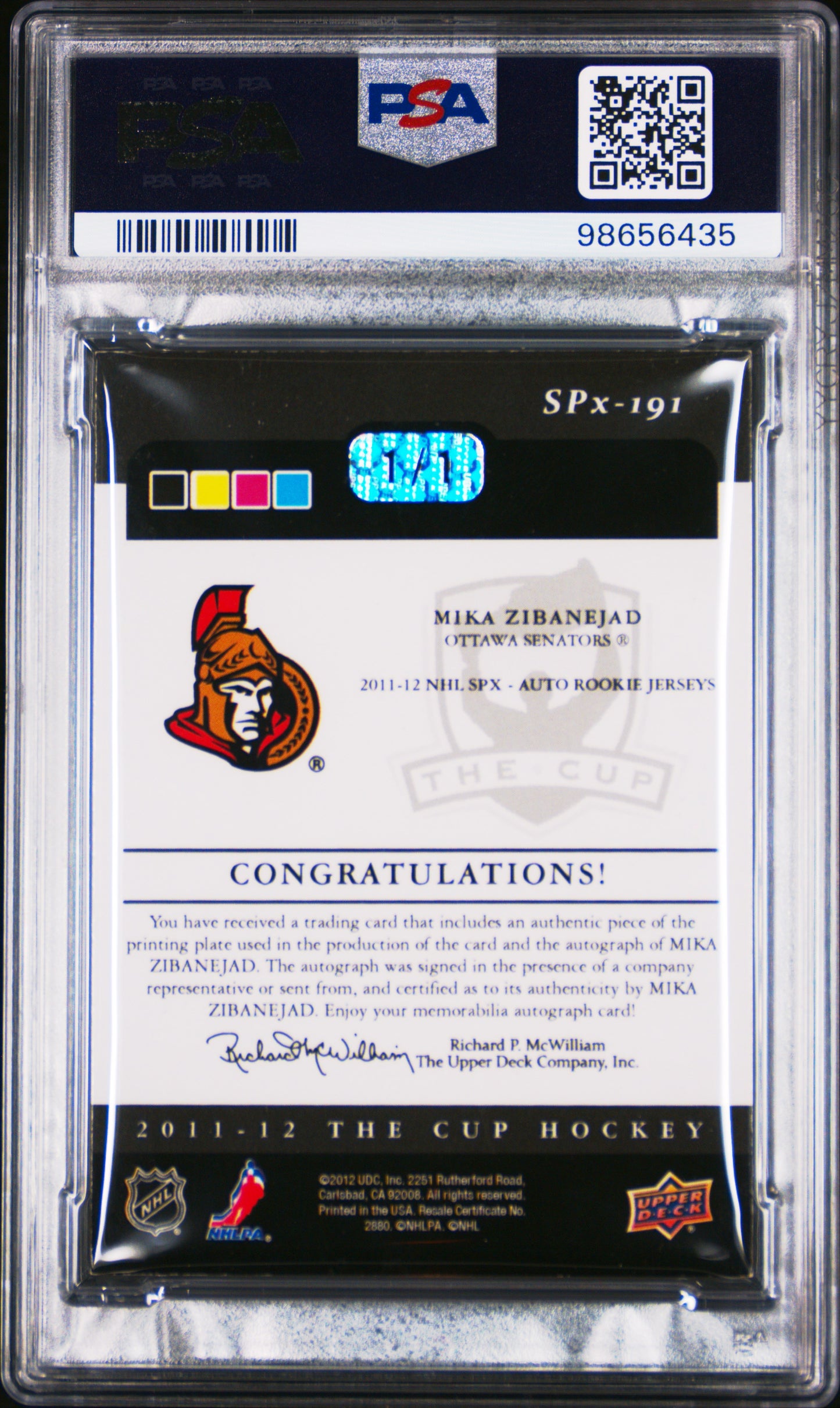 2011 Upper Deck The Cup Plate Rookie Mika Zibanejad Au Yellow 1 1 PSA 6.5