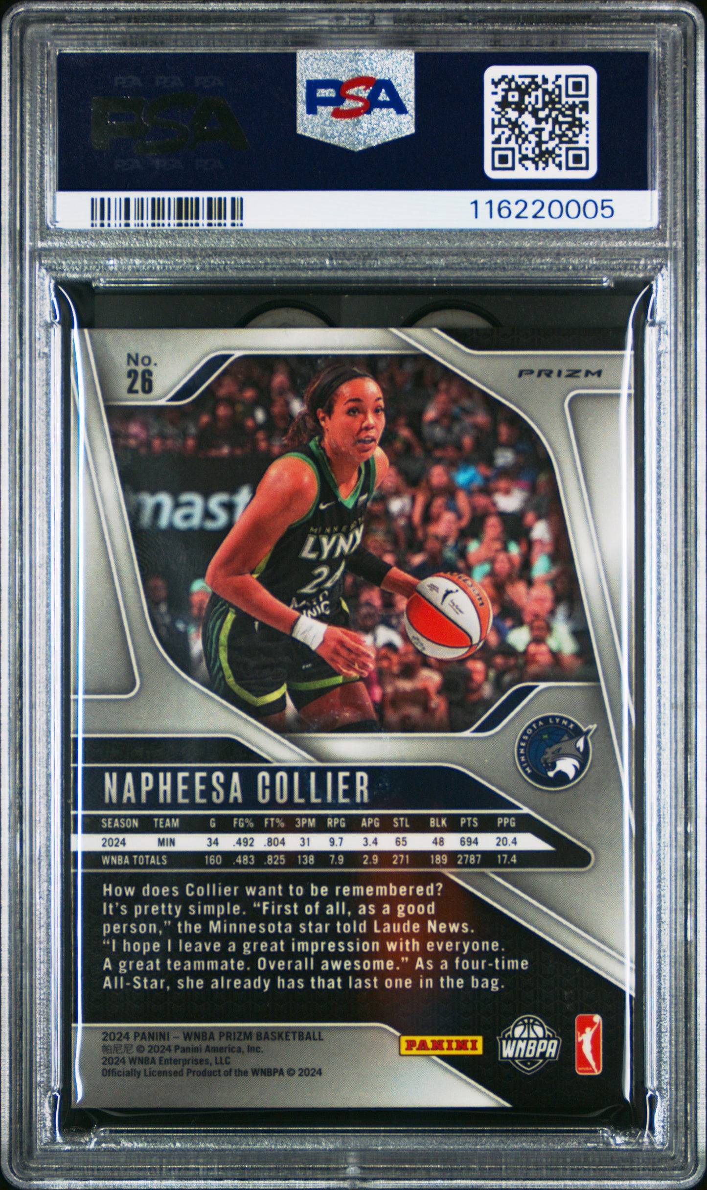 2024 Panini Prizm WNBA - Napheesa Collier #26 - Checkerboard - PSA