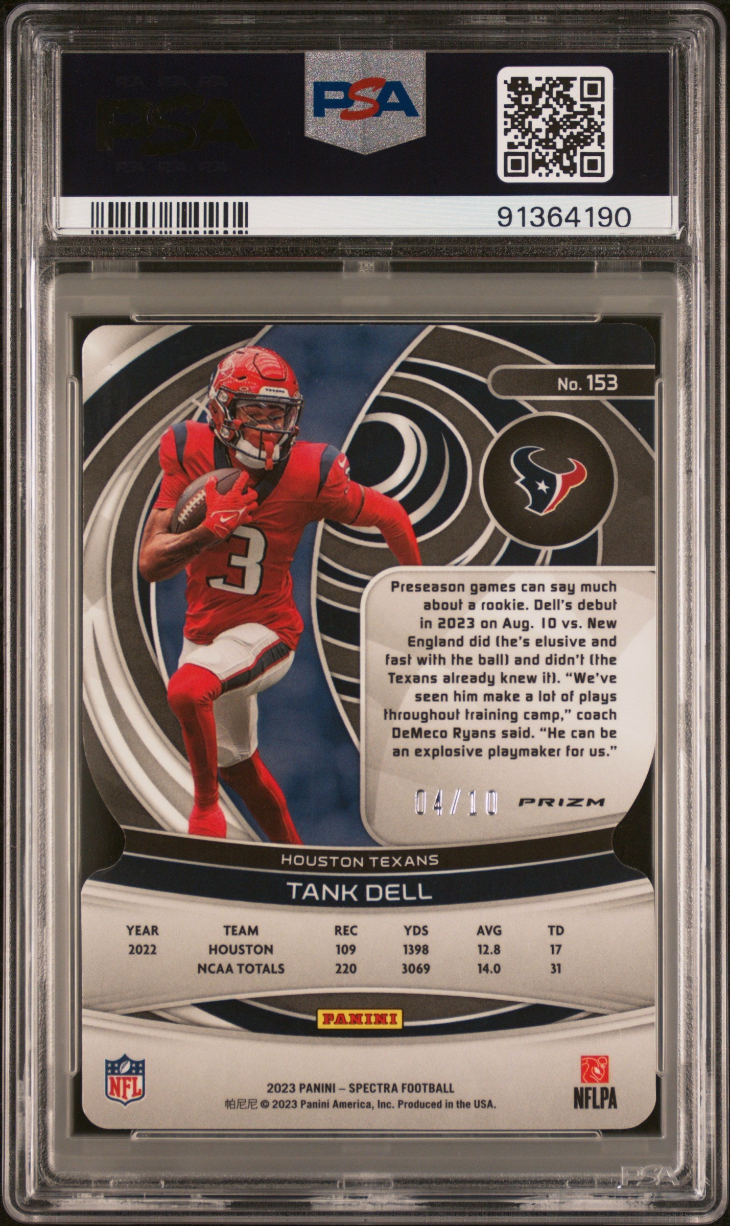 2023 Panini Spectra- Tank Dell #153 - Universal Die Cut - ROOKIE /10 - PSA - /10