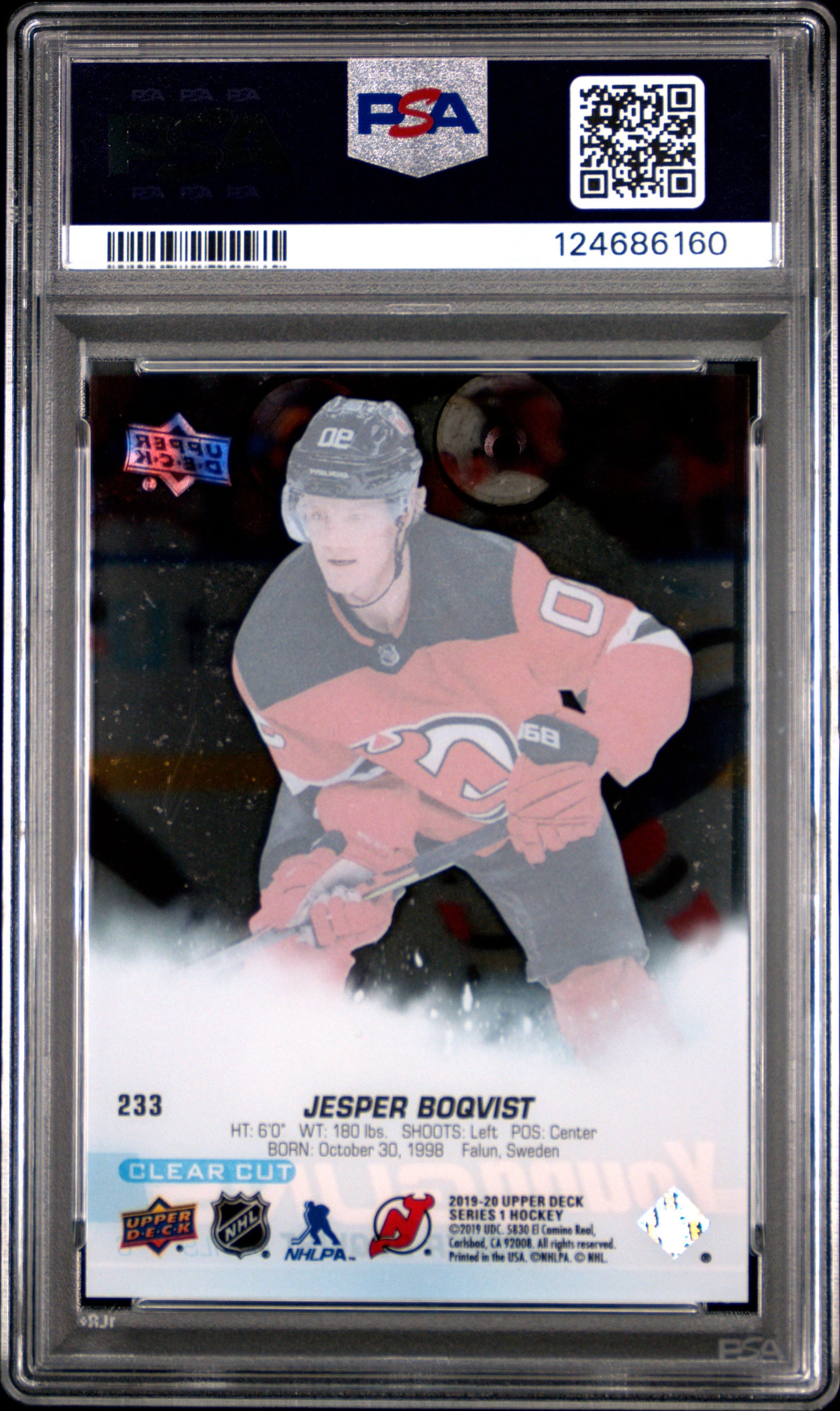 2019 Upper Deck - Jesper Boqvist #233 - YOUNG GUNS - Clear Cut - YG ROOKIE - PSA