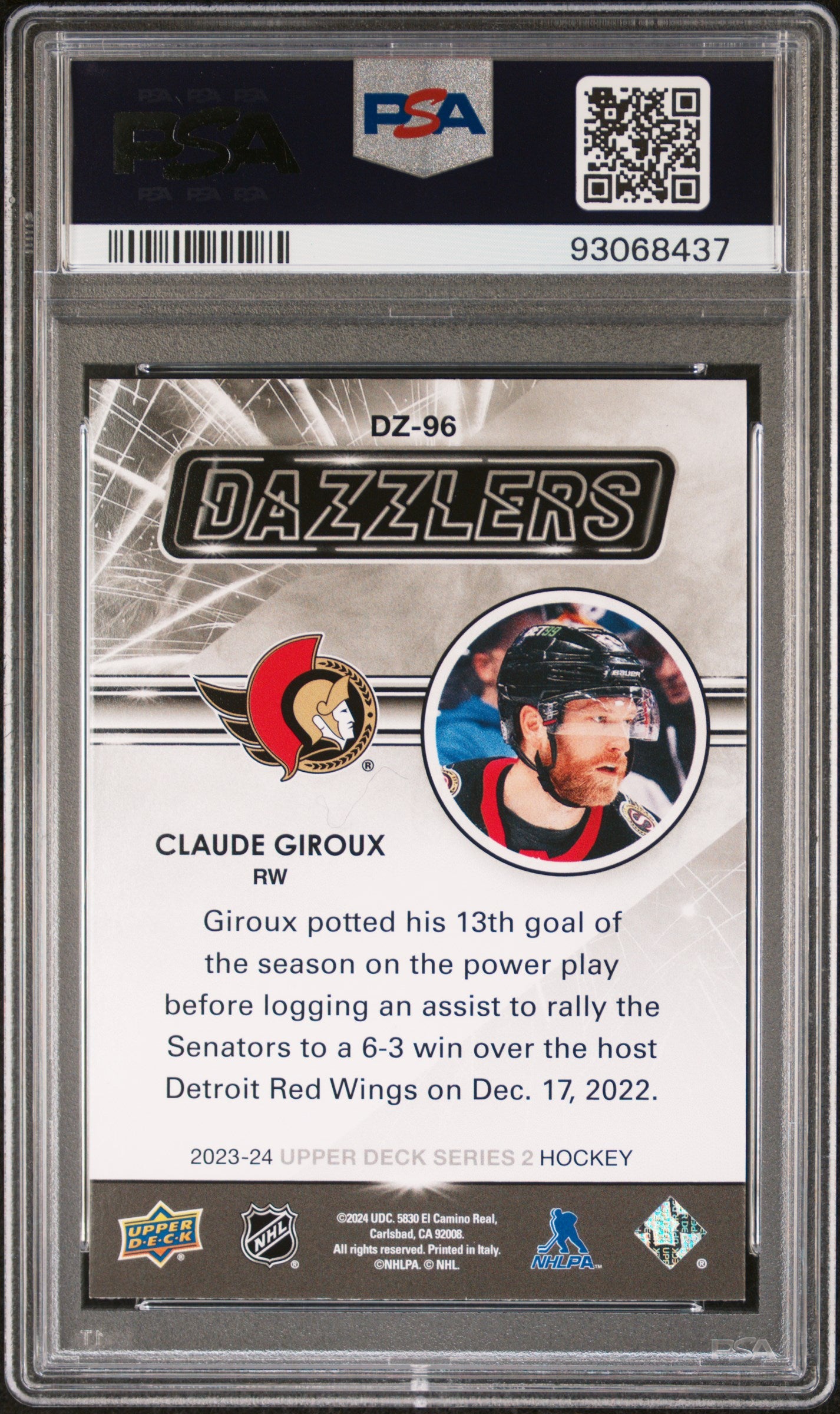 2023 Upper Deck Dazzlers Pink Claude Giroux #DZ96 PSA 8