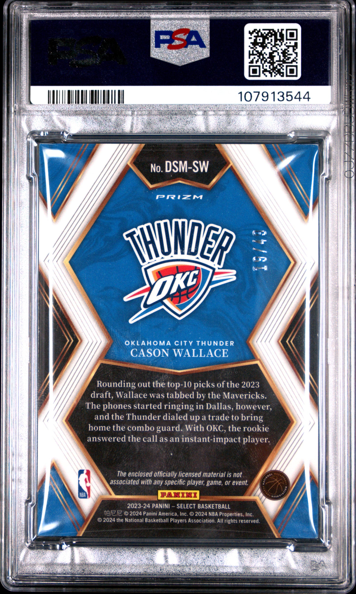 2023 Panini Select - Cason Wallace /49 - ROOKIE - Copper Prizm /49 - PSA 8