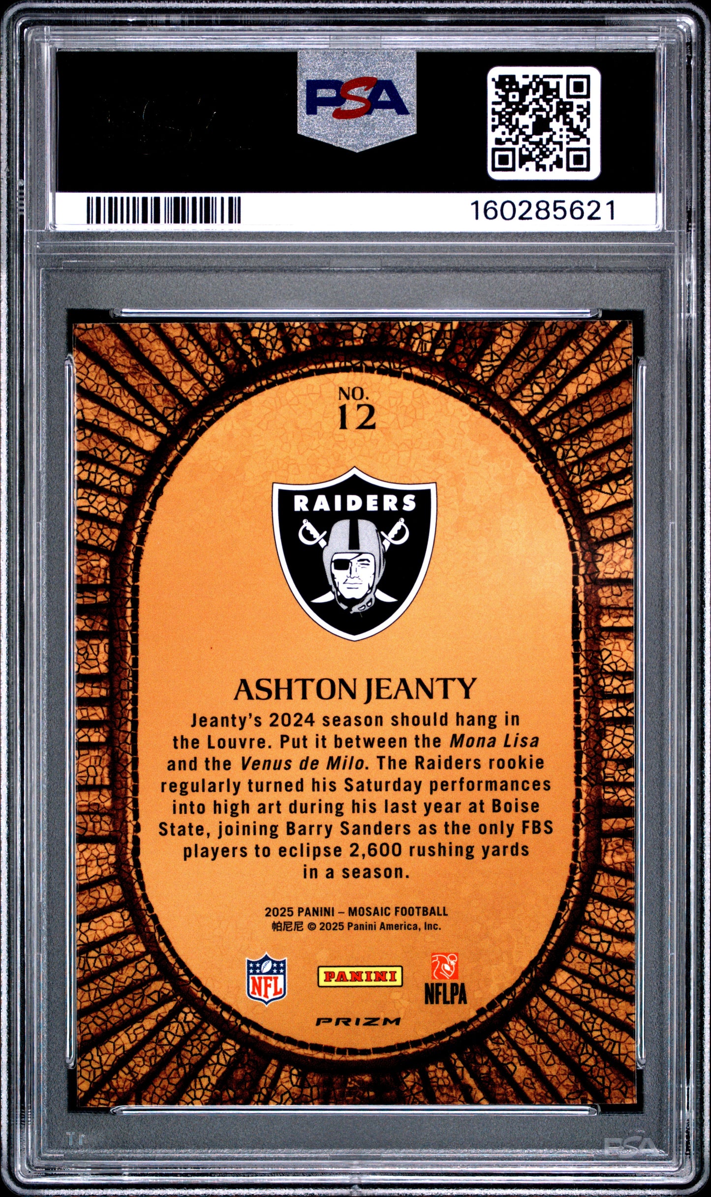 2025 Panini Mosaic - Ashton Jeanty #12 - Case Hit SSP - Micro Mosaic - PSA 10