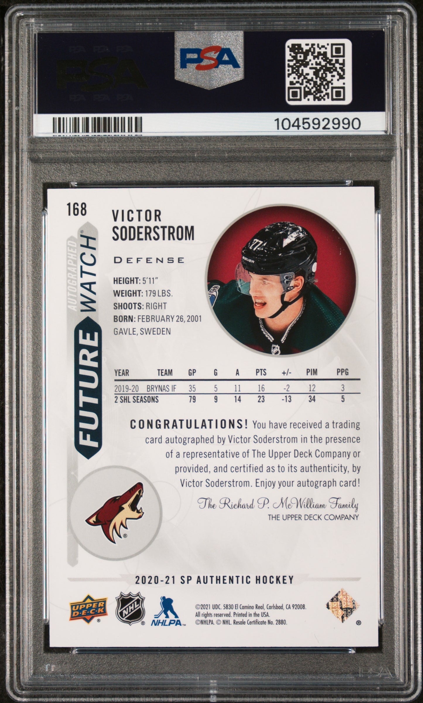 2020 SP Authentic - Victor Soderstrom - FUTURE WATCH AUTO - PSA - INSCRIBED /50