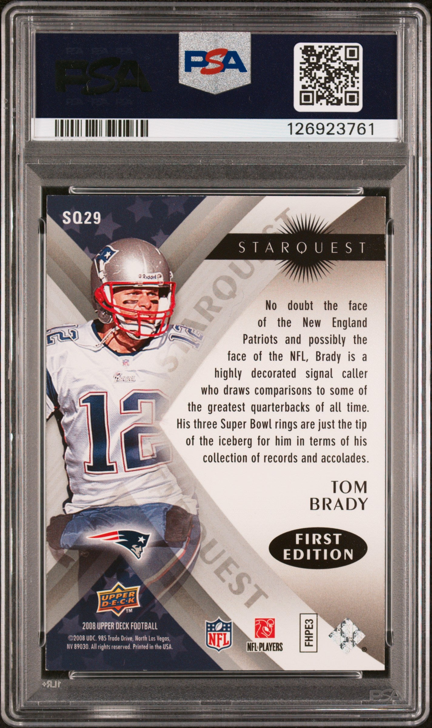 2008 Upper Deck Football - Tom Brady - Starquest - Silver First Edition - PSA