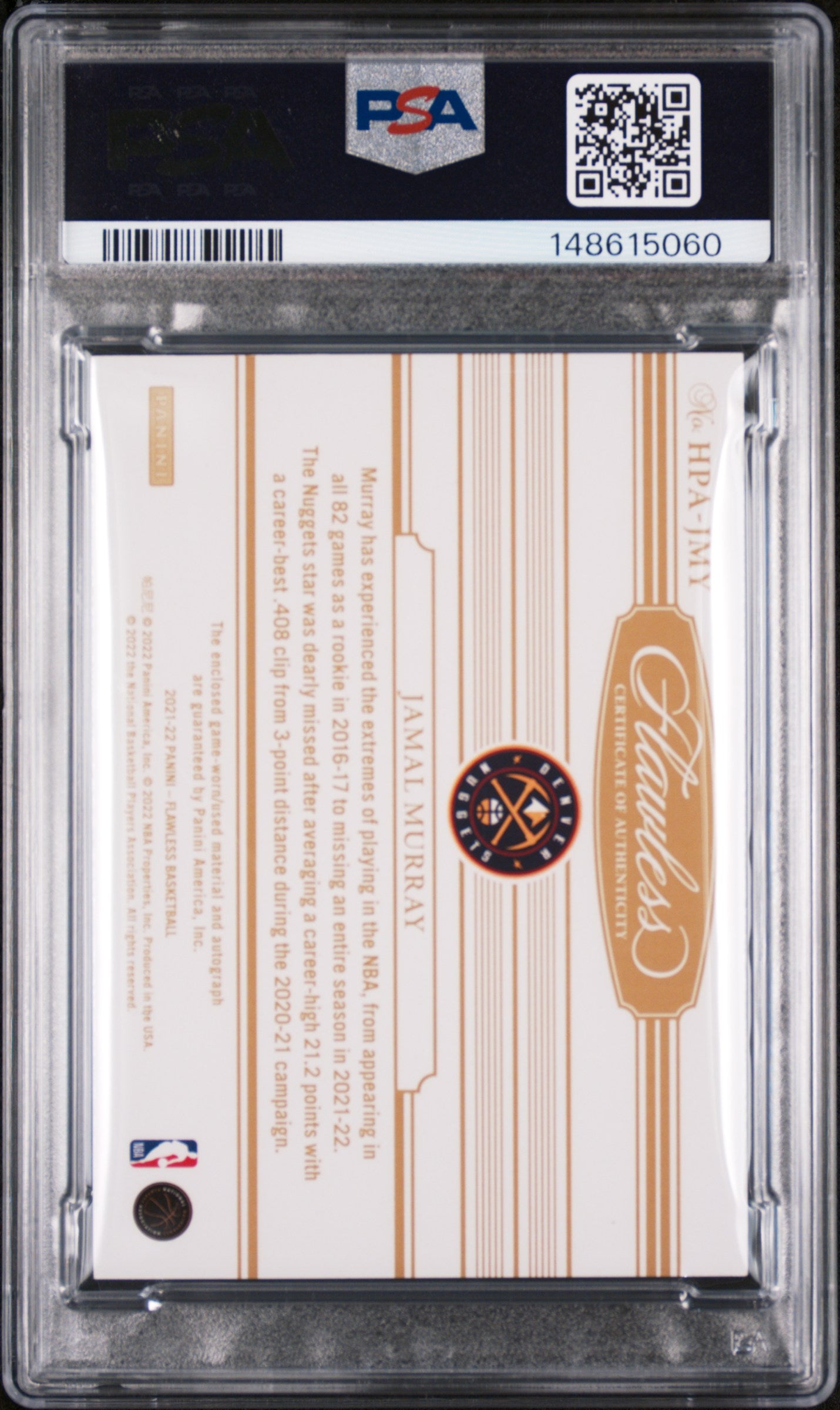 2021 Flawless - Jamal Murray - GU Patch Auto /25 -GAME USED PATCH AUTO /25 - PSA