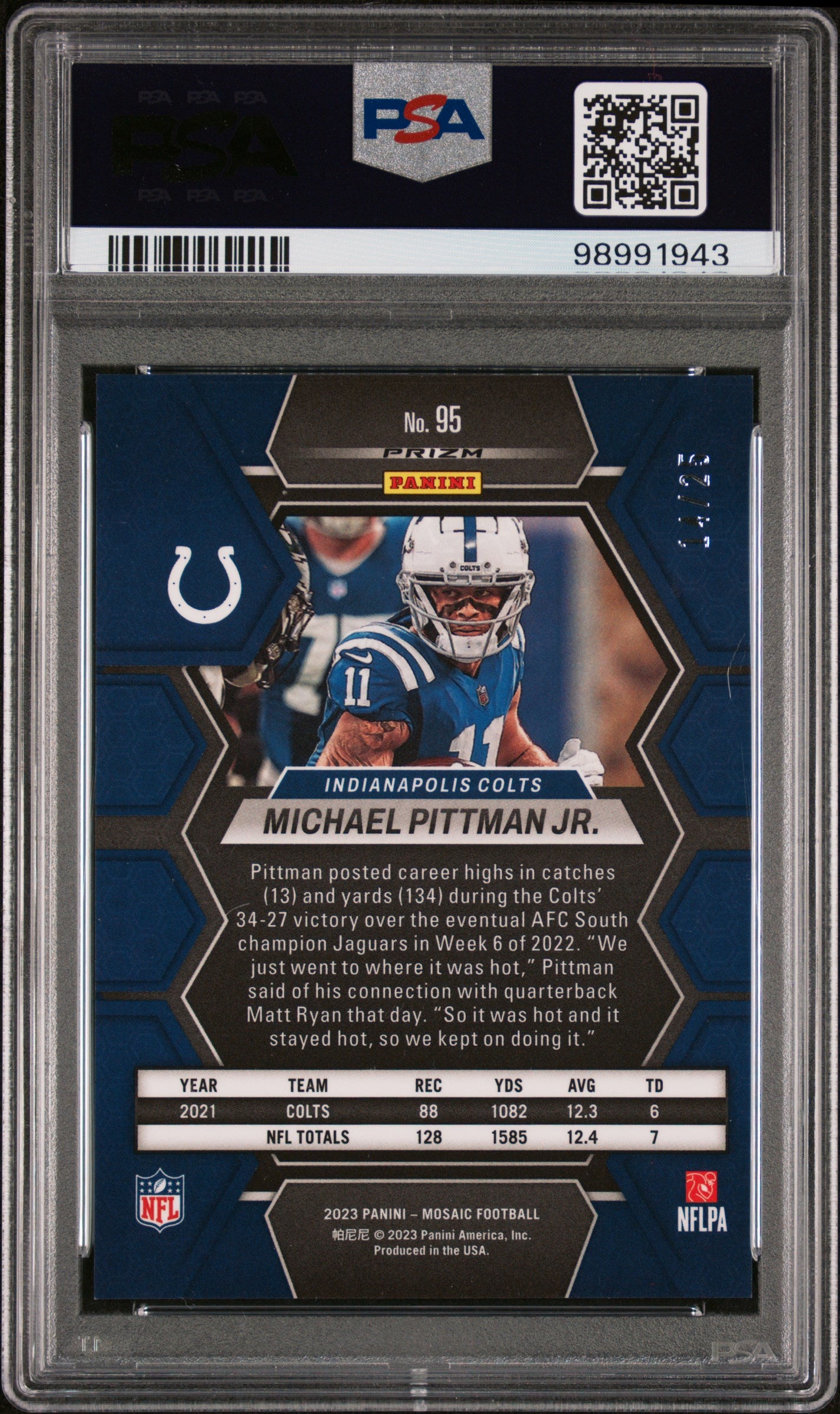 2023 Panini Mosaic Michael Pittman JR. #95 White /25 PSA 8 - /25, ## 14/25