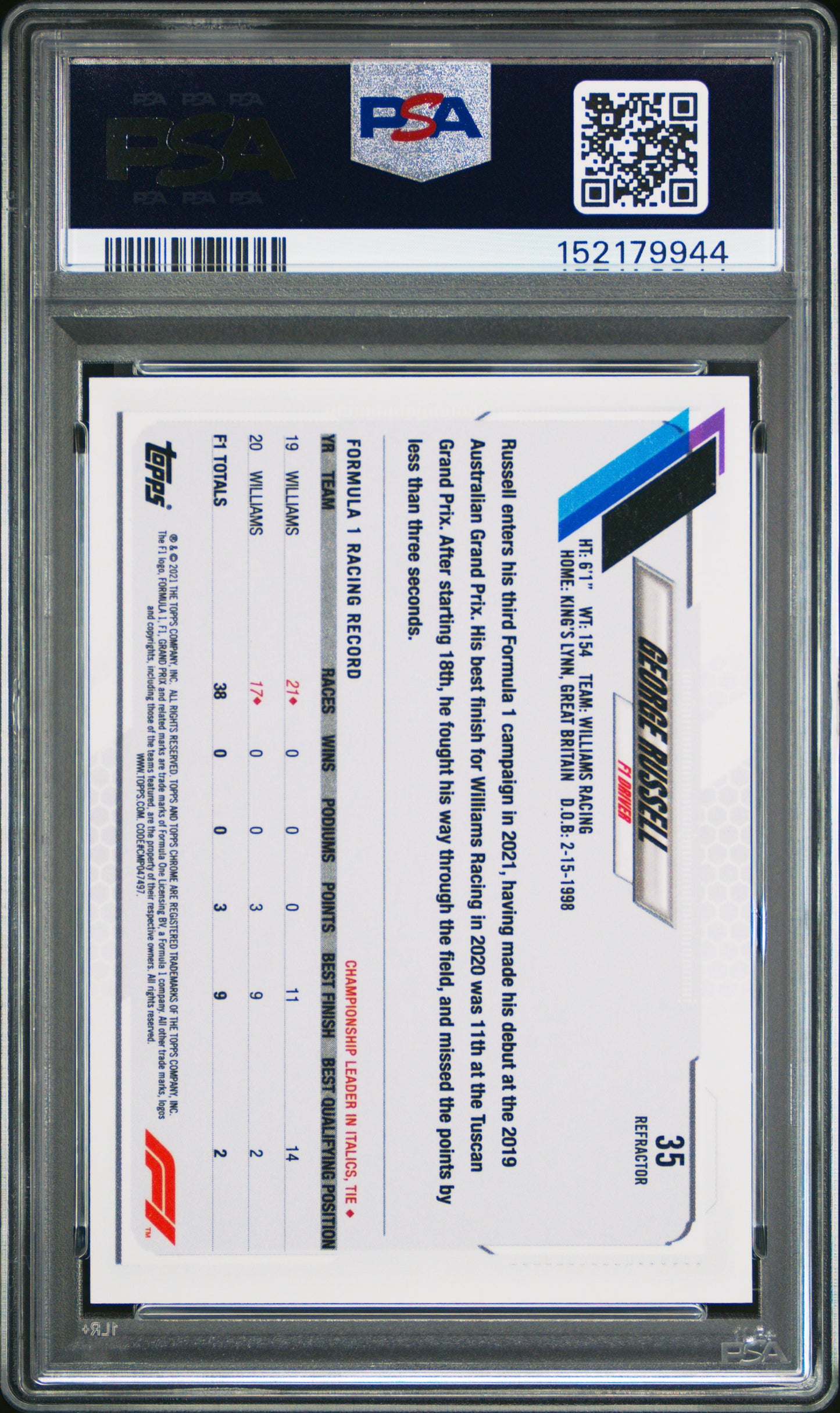 2021 Topps Chrome Formula 1 - George Russell #35 - Refractor - PSA - REFRACTOR