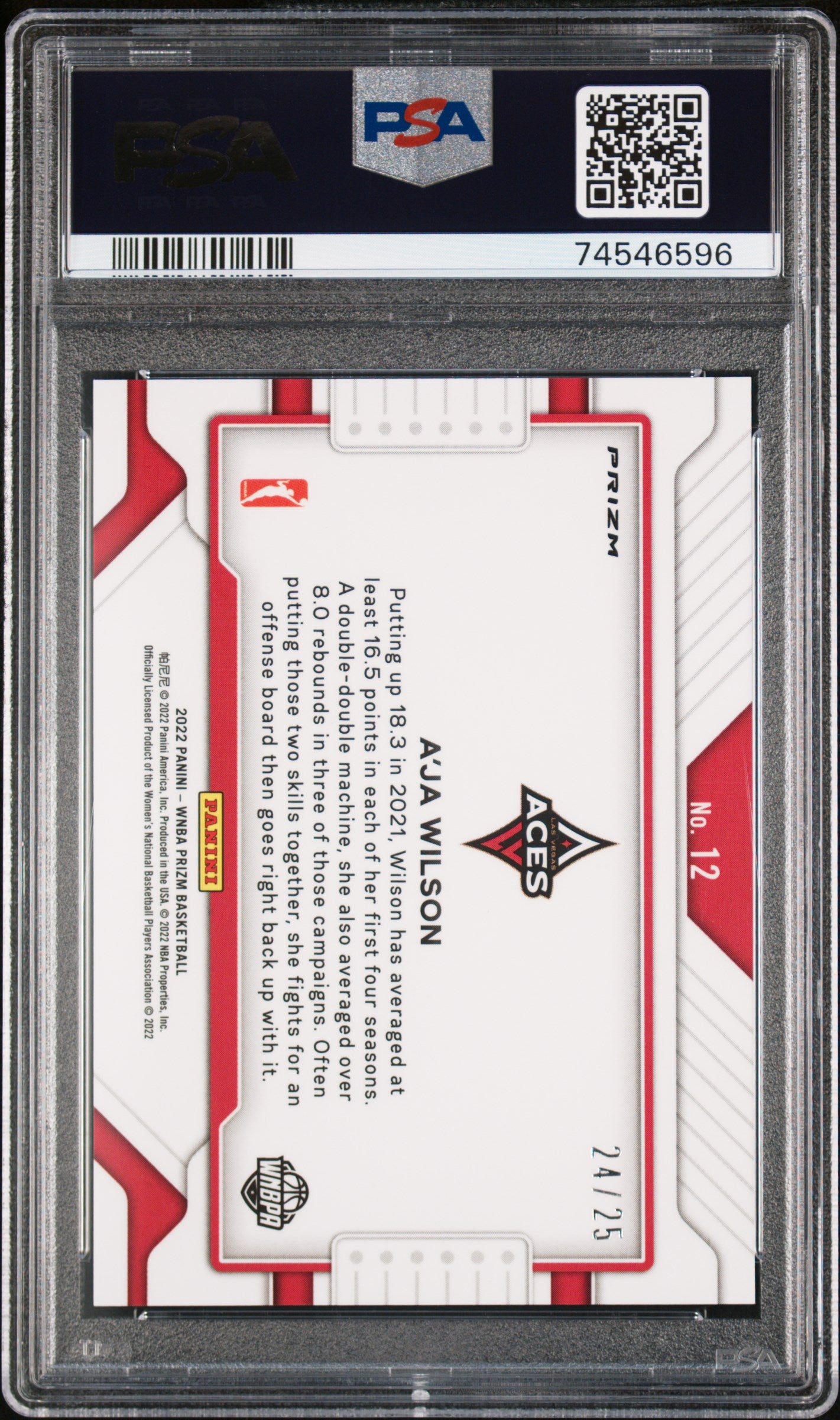 2022 Panini Prizm WNBA - A'ja Wilson #12 - Widescreen - Mojo Prizm /25 - PSA 10