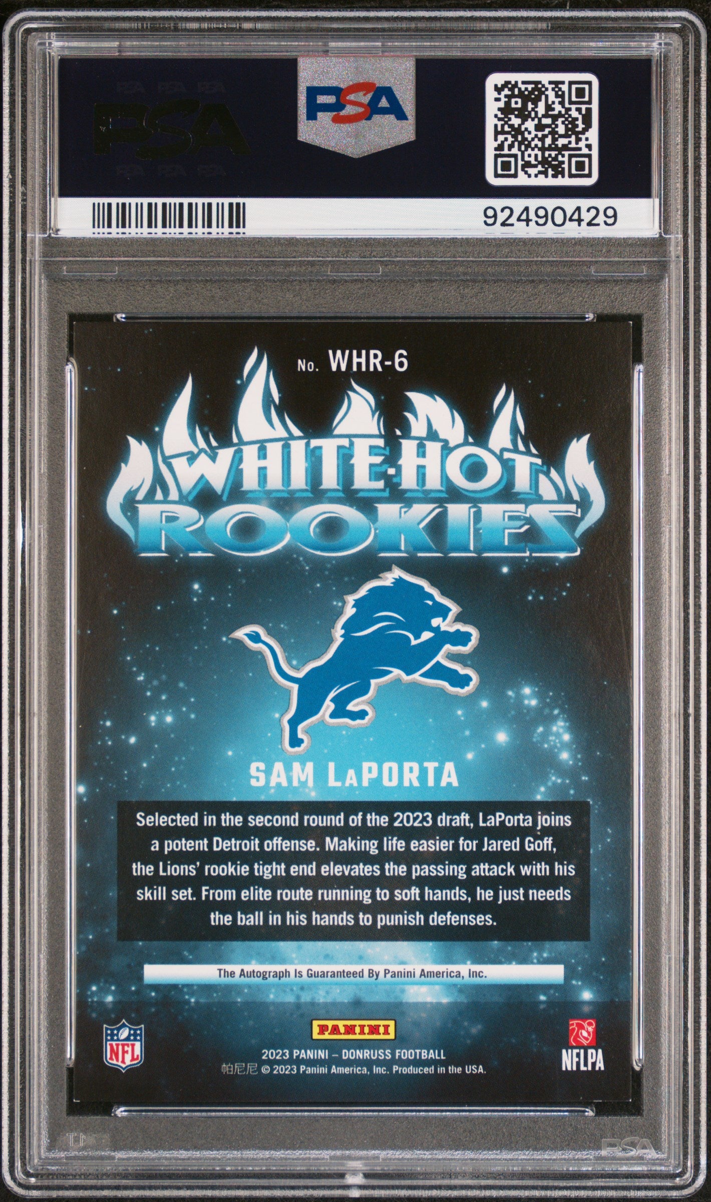 2023 Donruss Football NFL - Sam Laporta - White Hot Rookies - Auto /25 - PSA /25