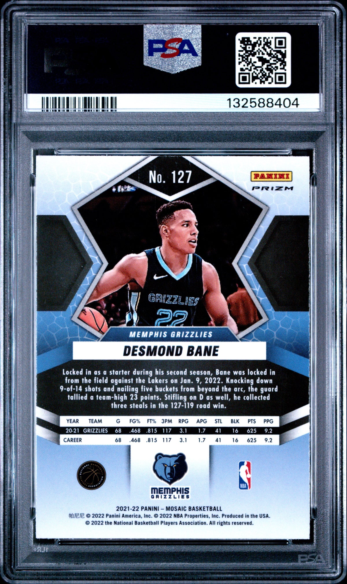 2021 Panini Mosaic - Desmond Bane #127 - White Sparkle SSP - PSA