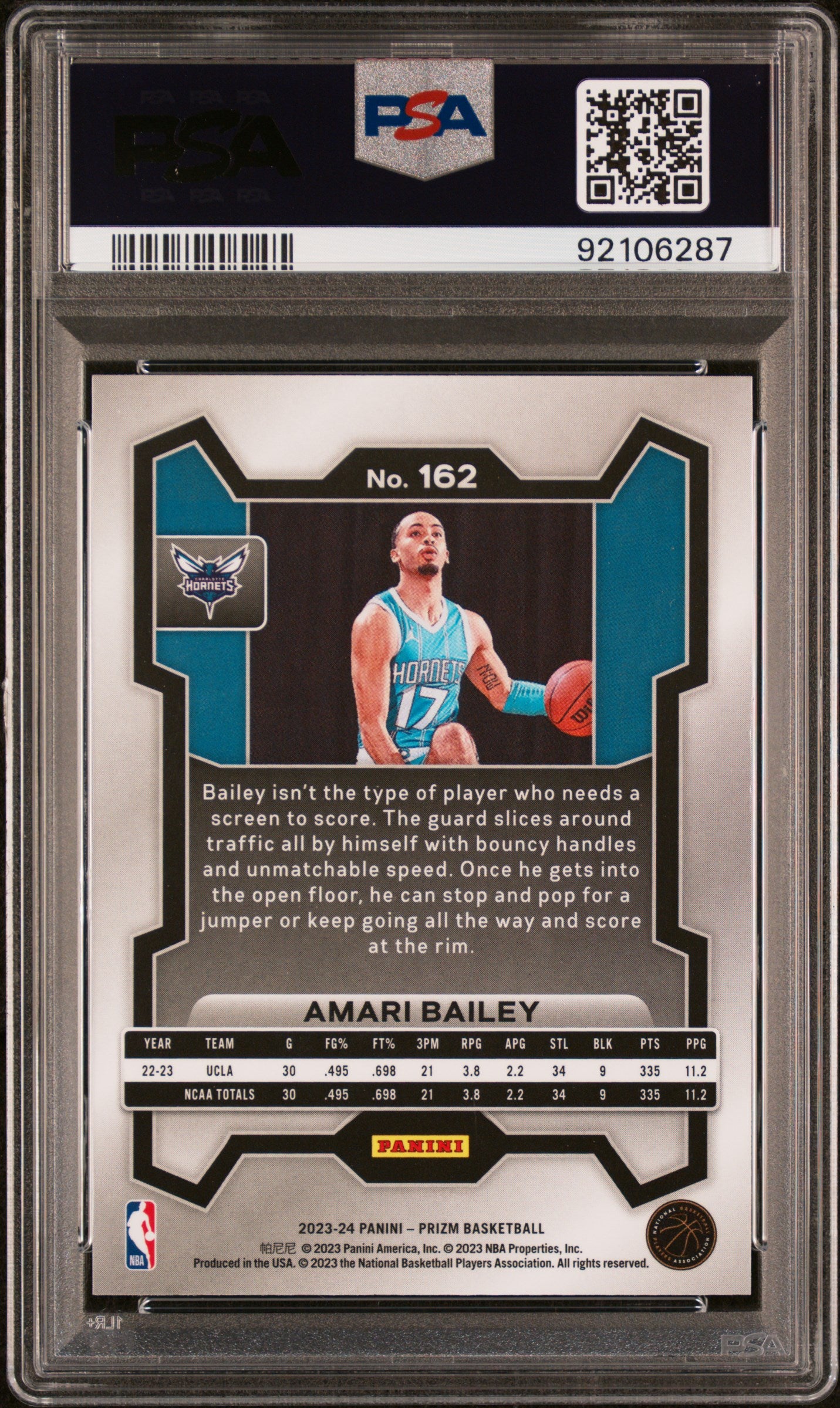 2023 Panini Prizm Amari Bailey ROOKIE #162 PSA 9