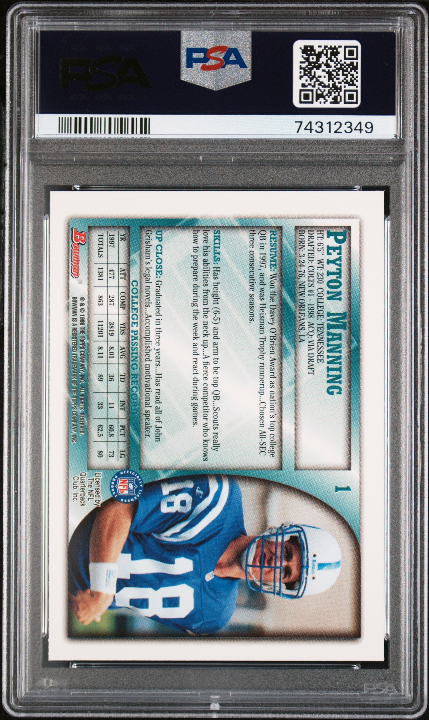1998 Bowman Peyton Manning #1 PSA 8 - ROOKIE