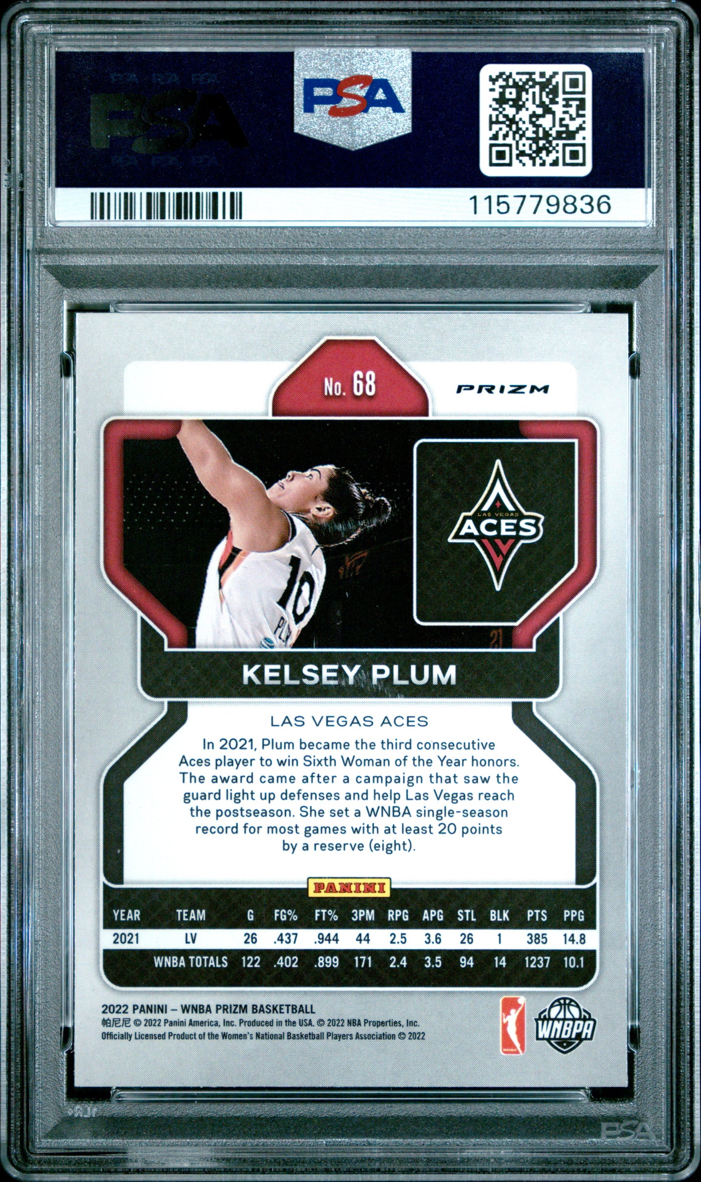 2022 Panini Prizm WNBA- Kelsey Plum -White Sparkle SSP - PSA - White Sparkle SSP