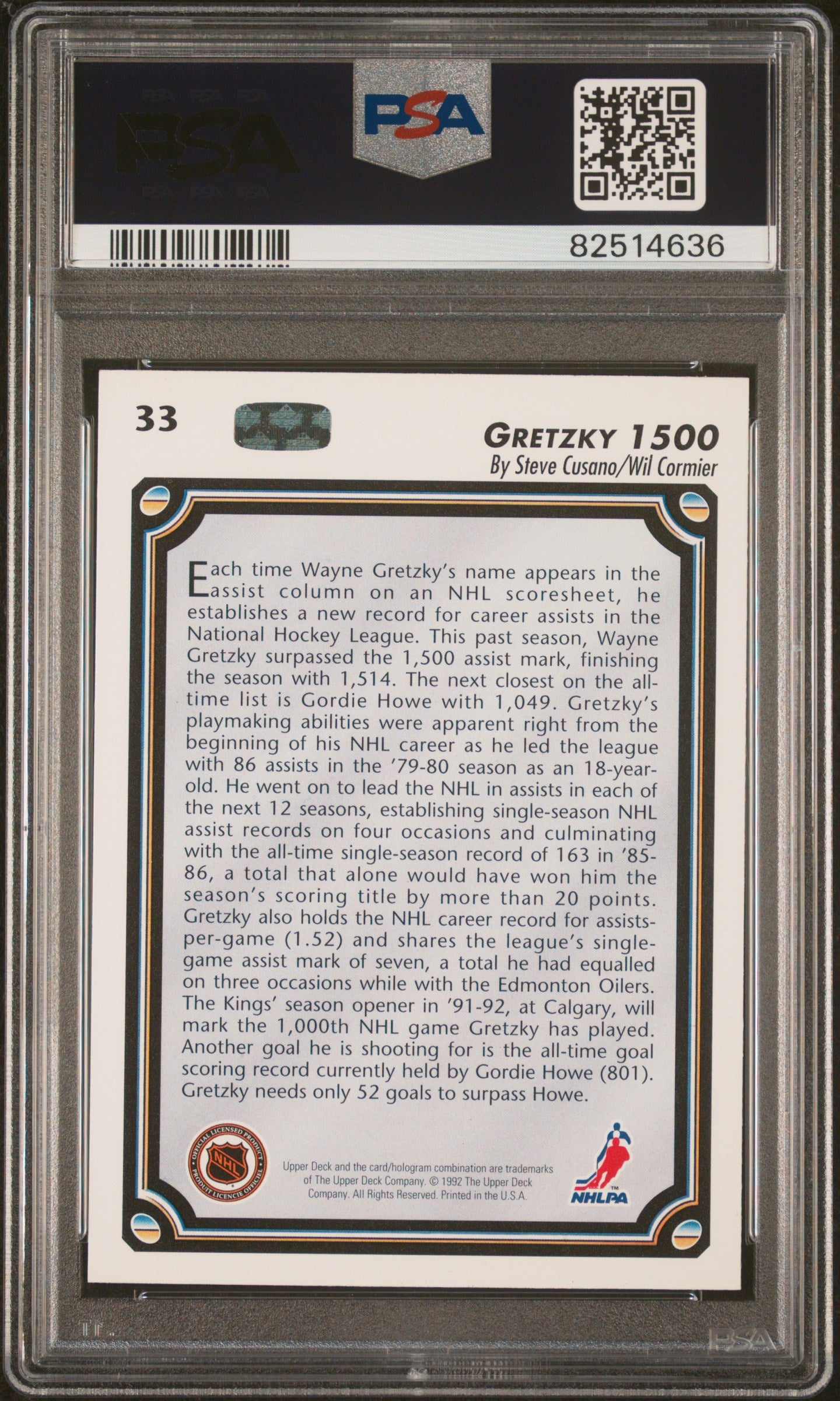 1992 Upper Deck Gretzky 1500 #33 PSA 9