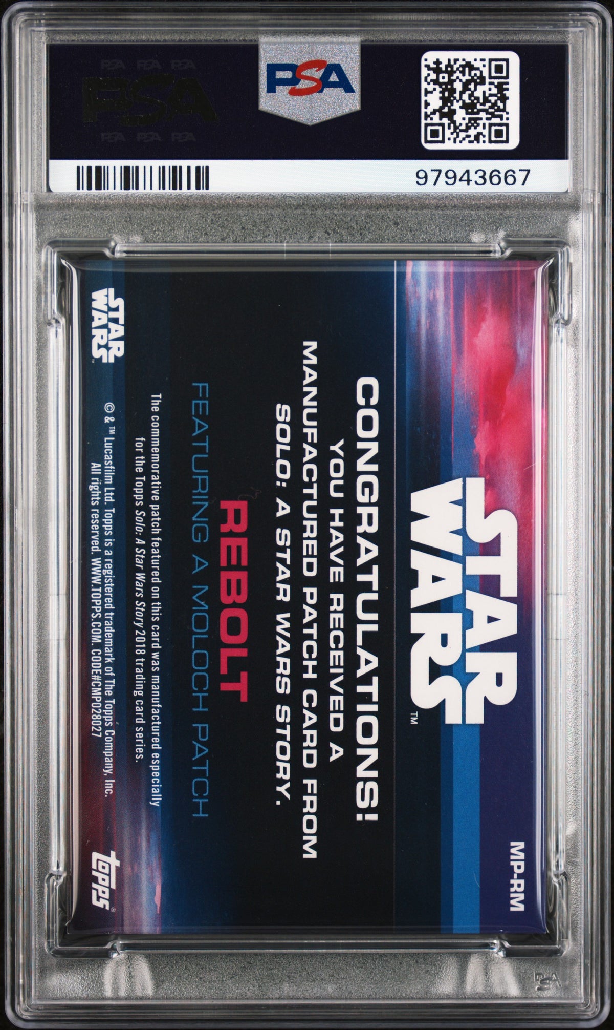 2018 Star Wars - Rebolt + Moloch #MP-RM - SOLO Movie - Patch Relics - PSA
