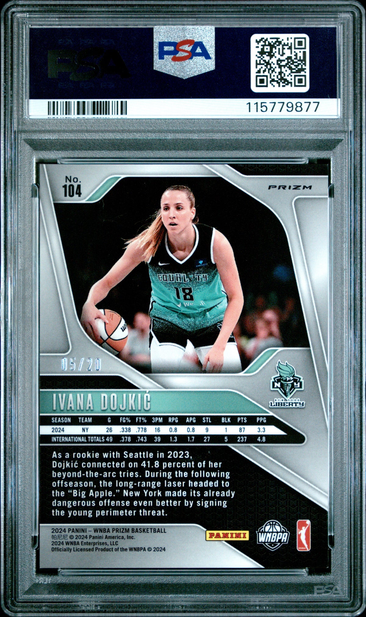 2024 Panini Prizm WNBA- Ivana Dojkic #104 - Cherry Blossoms FOTL /20 - PSA - /20