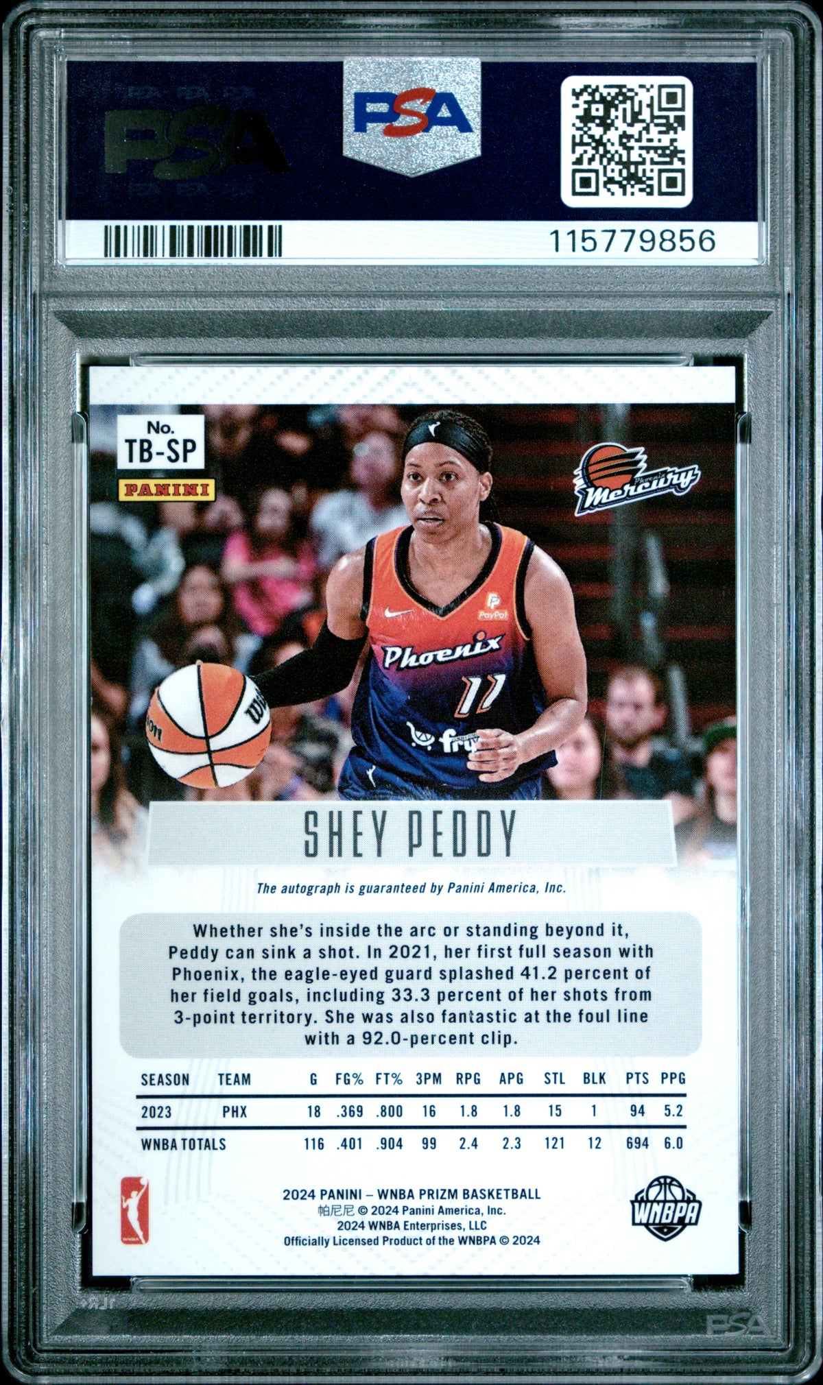 2024 Prizm WNBA - Shey Peddy #TBSP - Throwback Signatures AUTO - PSA - AUTO