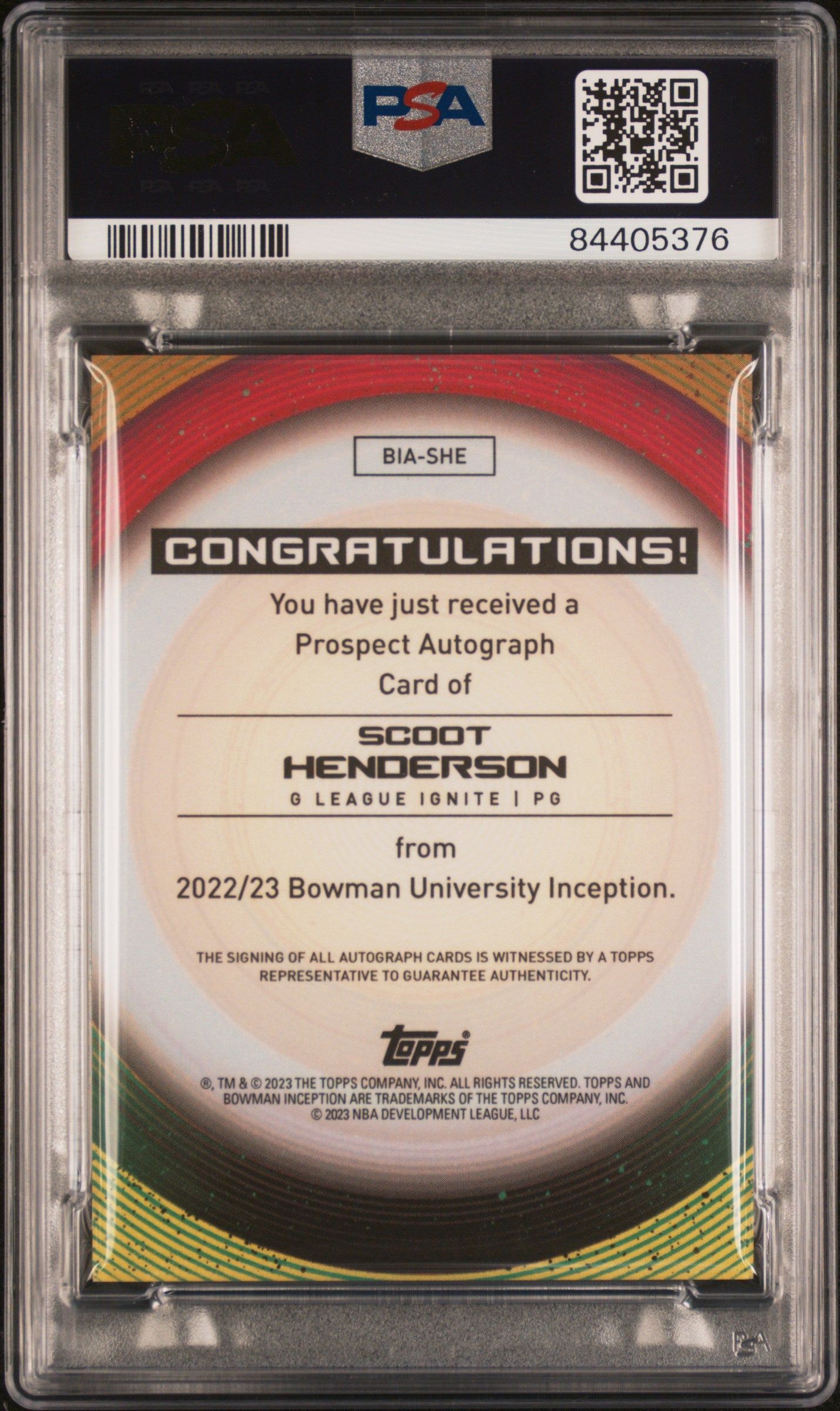 2022 Bowman U Inception Autographs Scoot Henderson #SHE PSA 9 Auto 10
