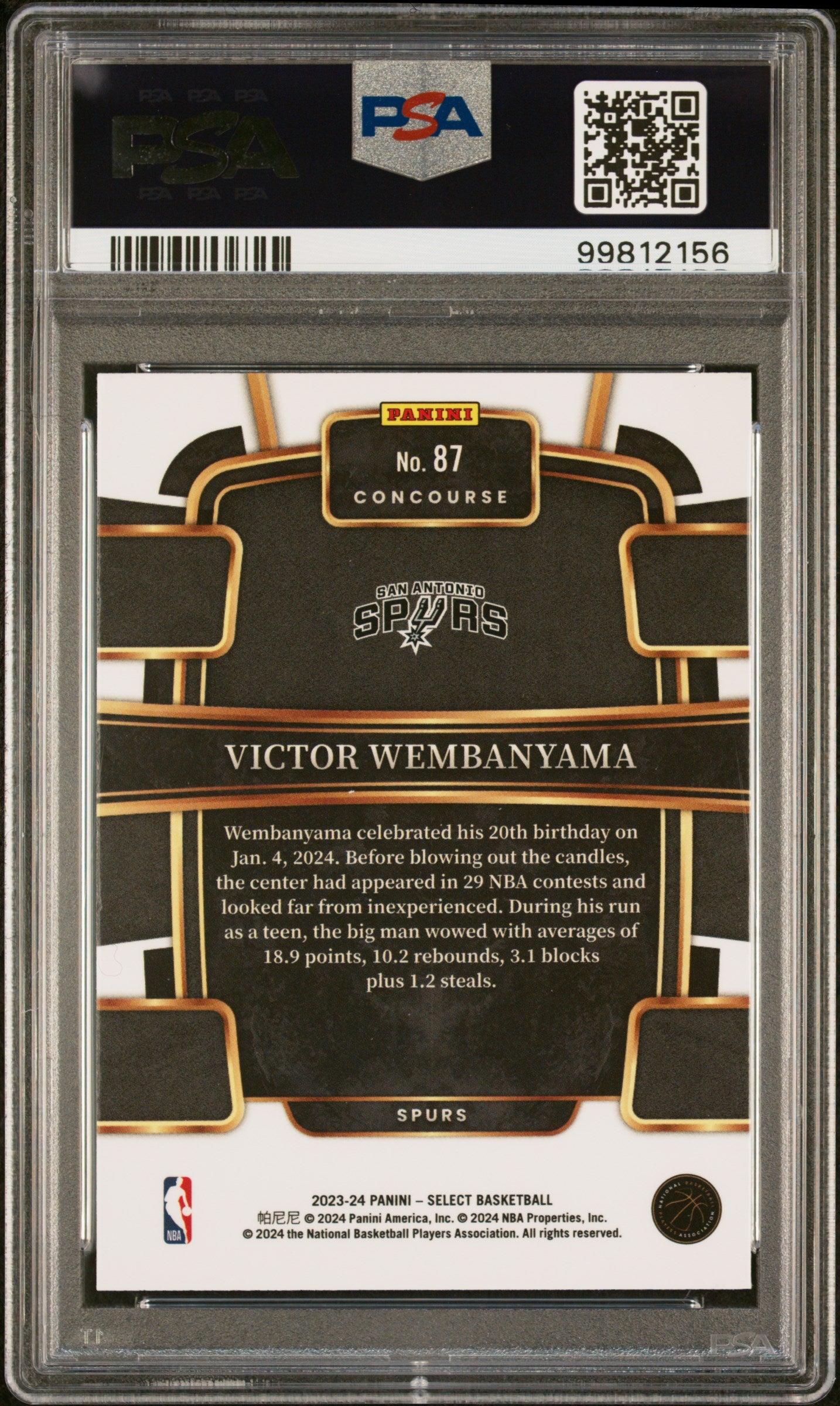 2023 Panini Select Victor Wembanyama ROOKIE #87 Blue PSA 9