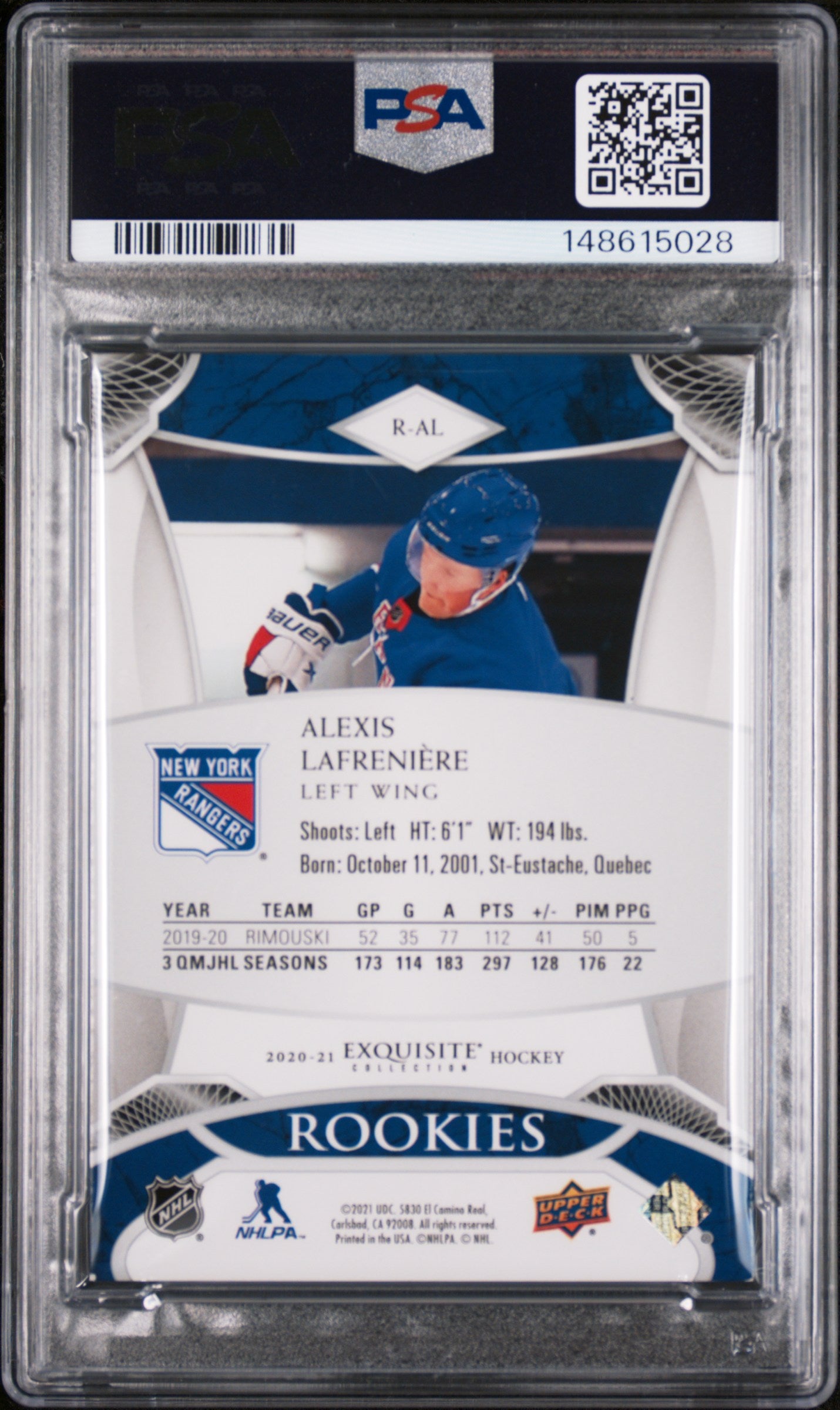 2020 Exquisite Collection Hockey - Alexis Lafreniere - ROOKIE /299 - PSA - /299