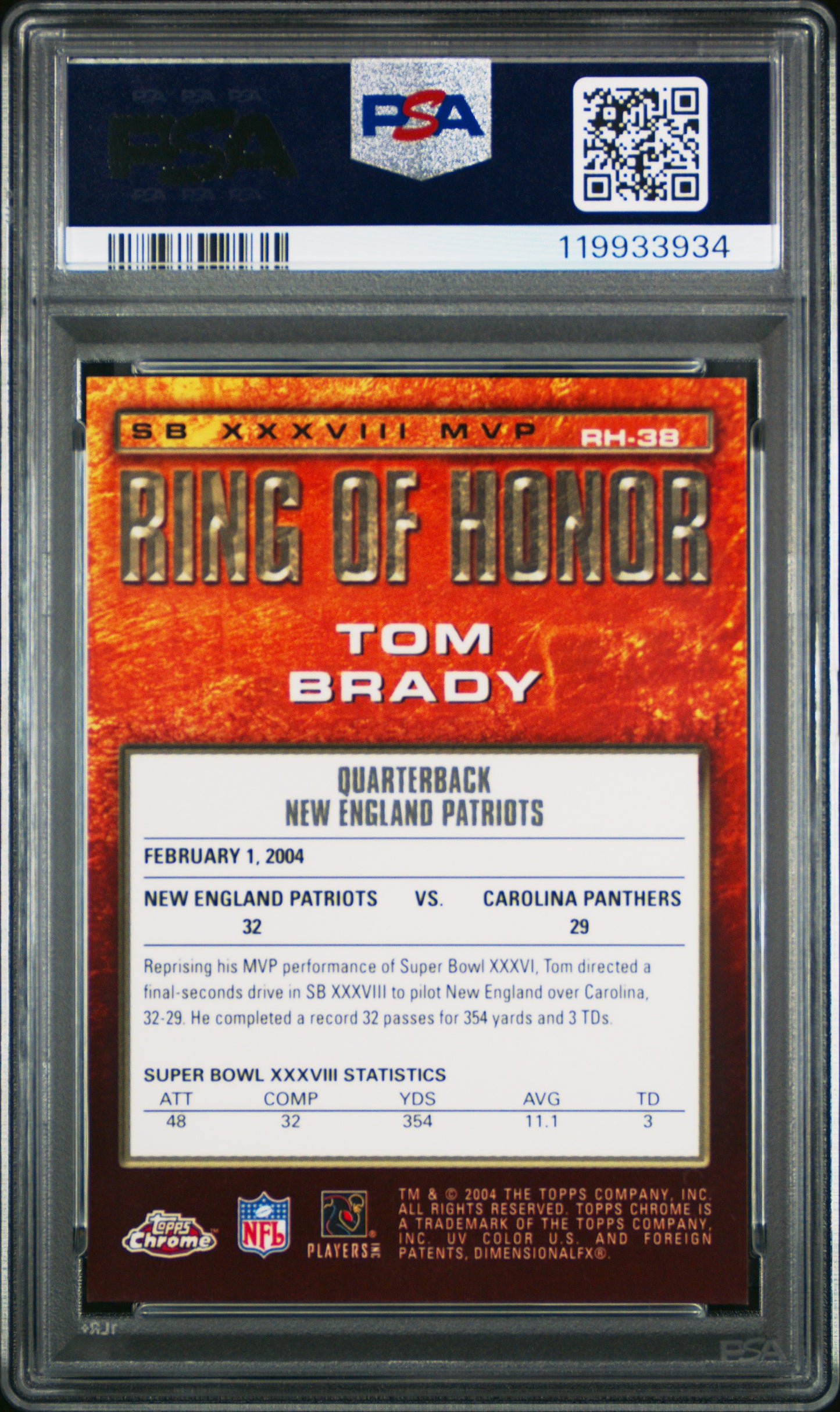 2004 Topps Chrome - Tom Brady - Ring Of Honor #RH-38 - HOFer Tom Brady - PSA 9