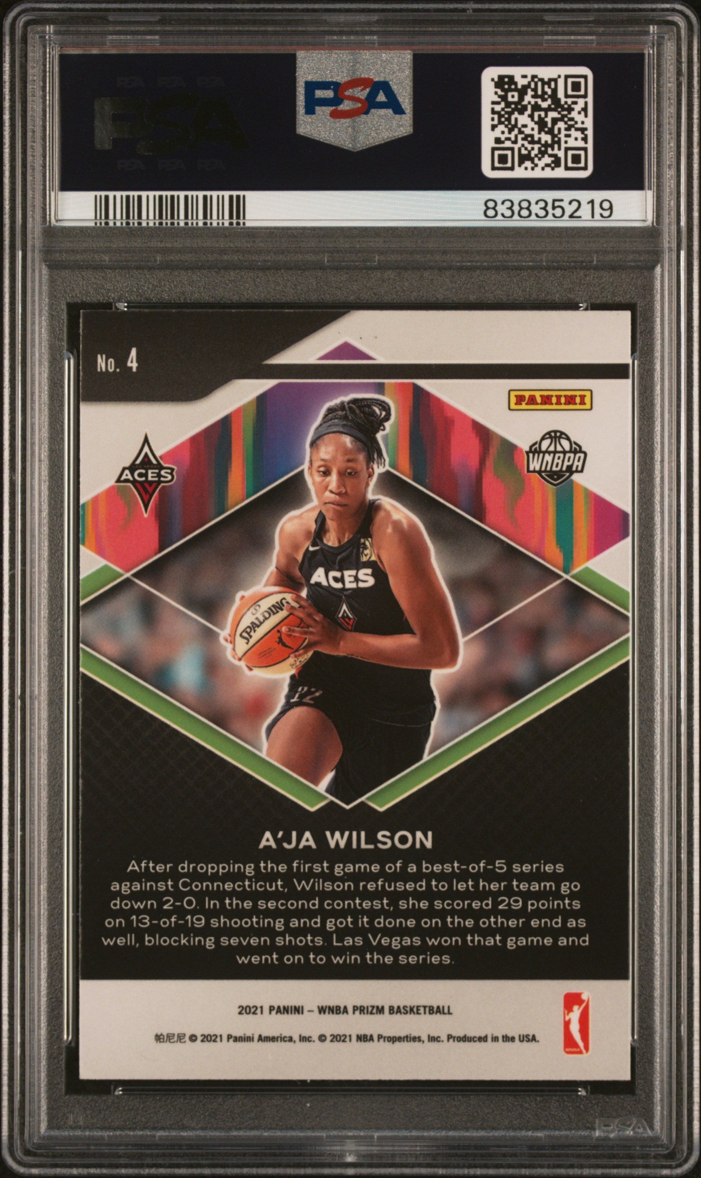 2021 Panini Prizm WNBA - A'ja Wilson #4 - Fearless Insert - PSA