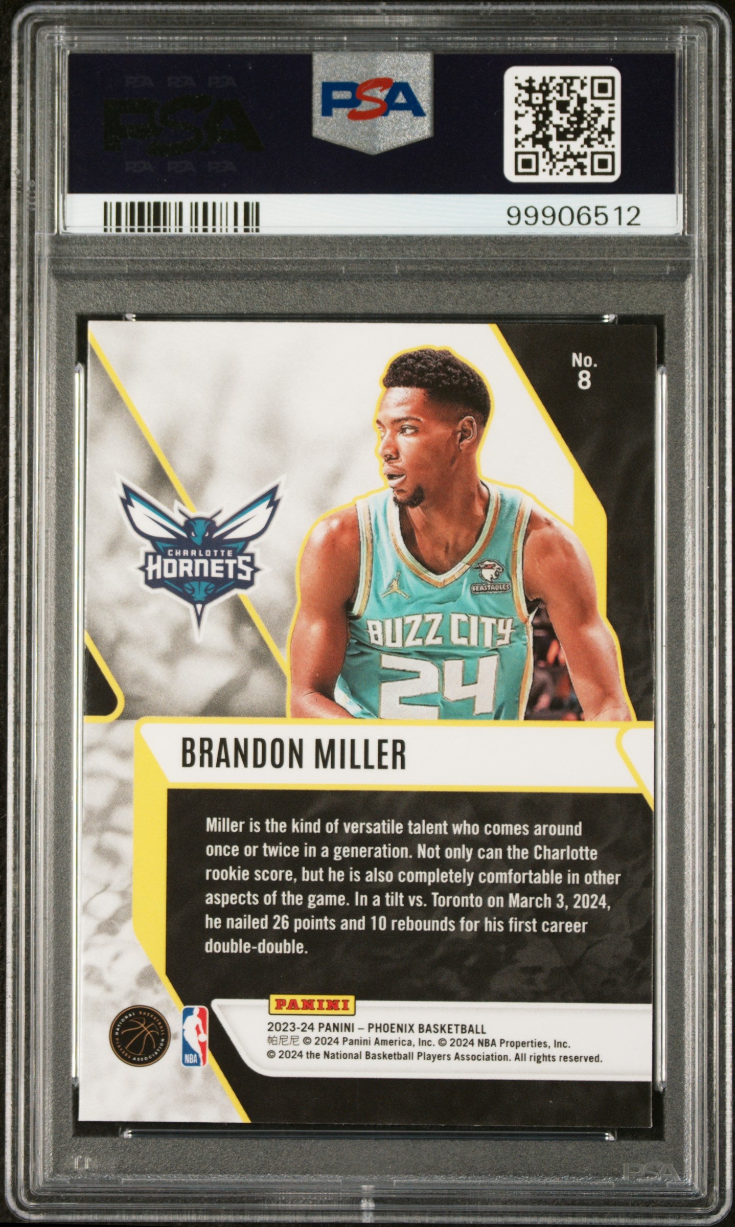 2023 Panini Phoenix Fade To Black Brandon Miller ROOKIE #8 PSA 10