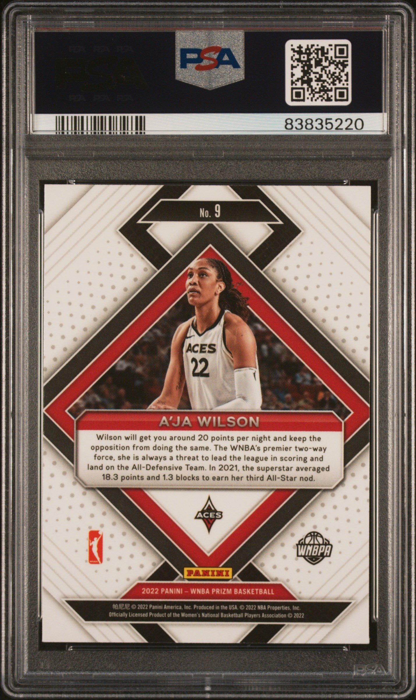 2022 Panini Prizm WNBA - A'ja Wilson #9 - Emergent Insert - PSA 10