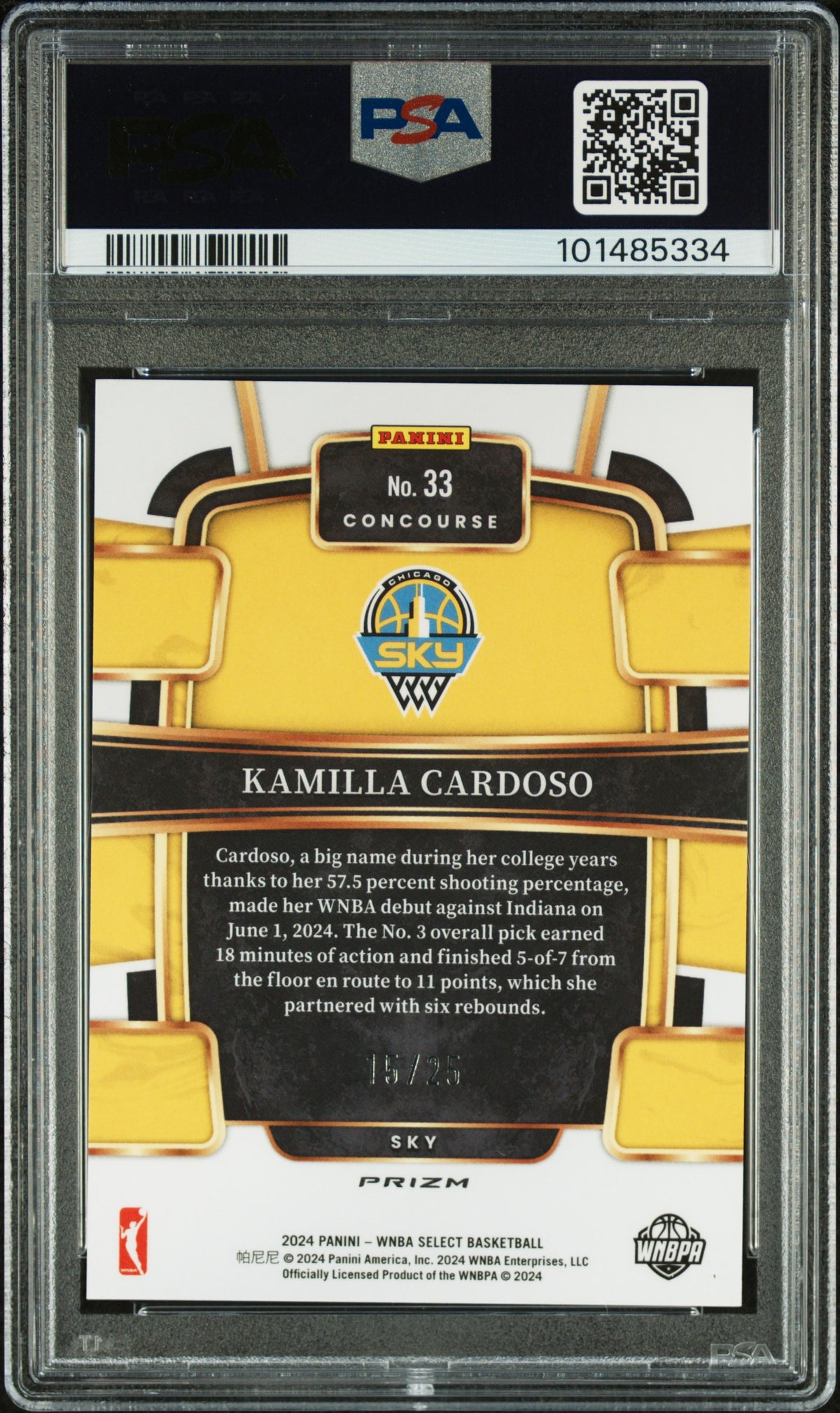 2024 Panini Select WNBA - Kamilla Cardoso ROOKIE - Tie Dye /25 - PSA 9 - /25