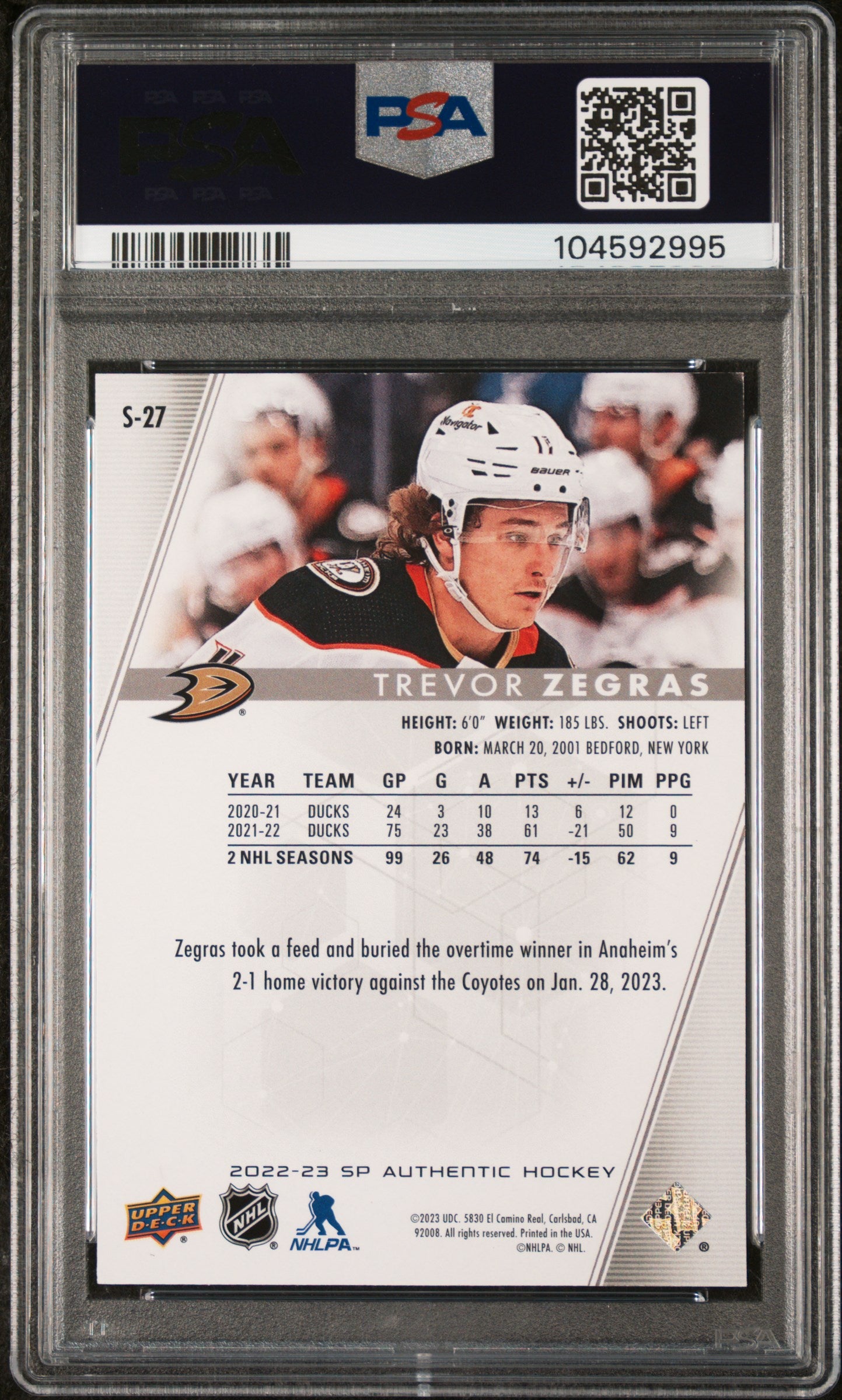 2022 SP Authentic Spectrum FX Trevor Zegras #S27 - /50 GOLD - PSA - /50 GOLD